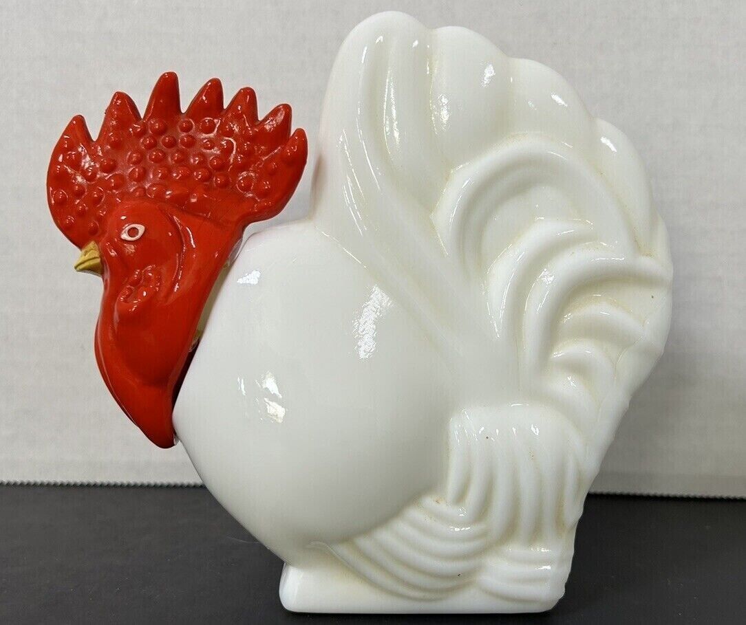 1970’s Avon Milk Glass Rooster Perfume Cologne Bottle Chicken Country Decanter