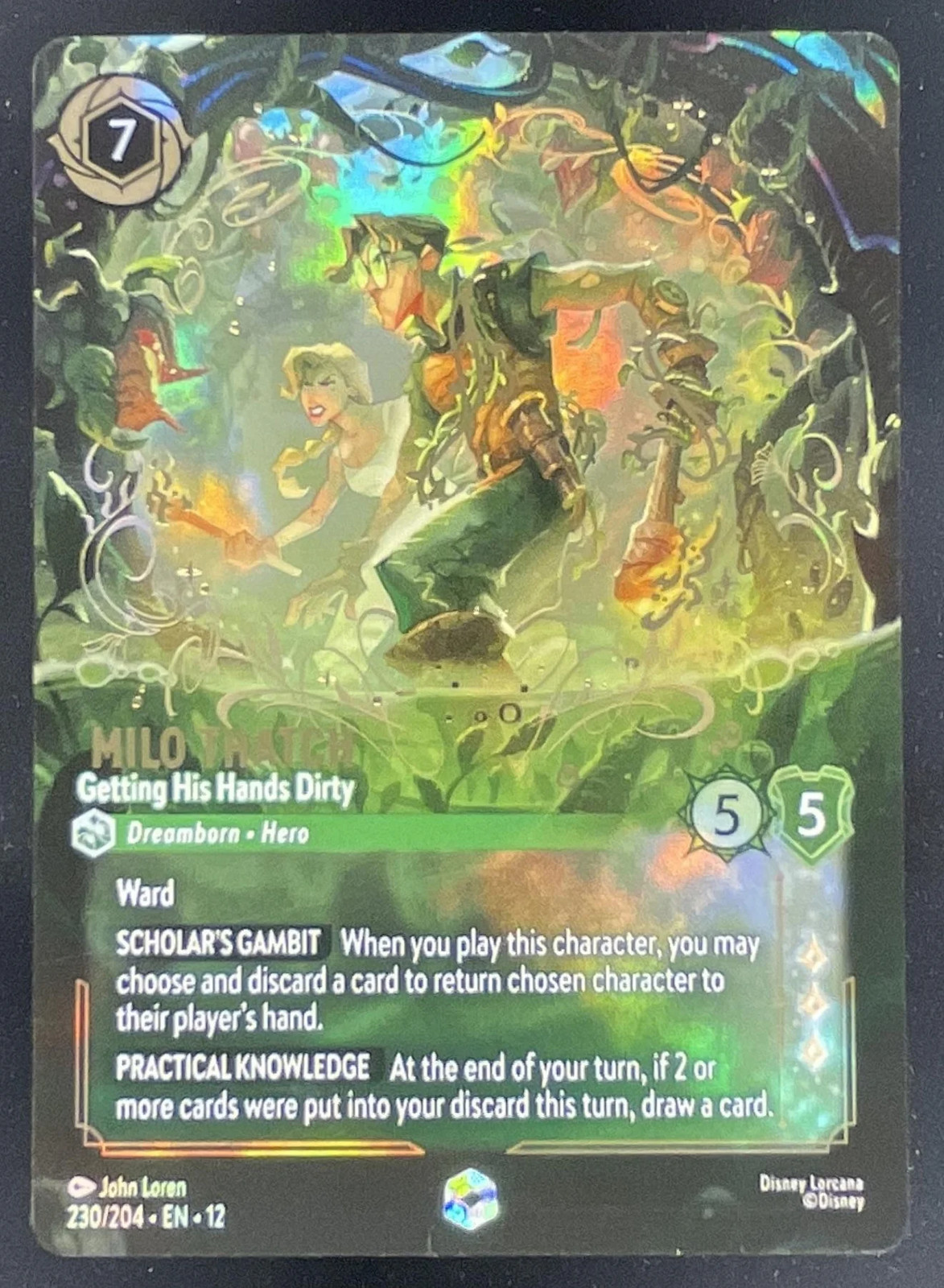 2026 Disney Lorcana Milo Thatch Getting Hands Dirty Hero Foil Borderless #230