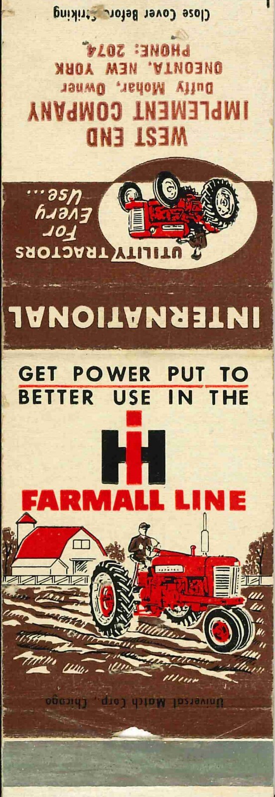 Matchbook Cover International Harvester 50 Series West End Imp Co Oneonta N Y