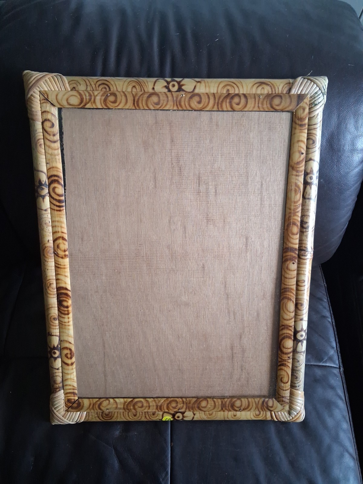 Vintage Bamboo Picture Frame with Burnt Floral Design Vintage Bamboo Picture Frame with Burnt Floral Design