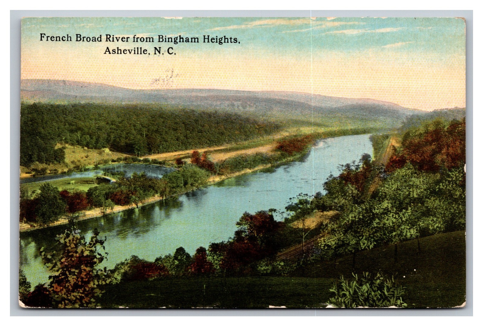 Asheville NC French Broad River Aerial View Posted 1913 Divided Back Postcard