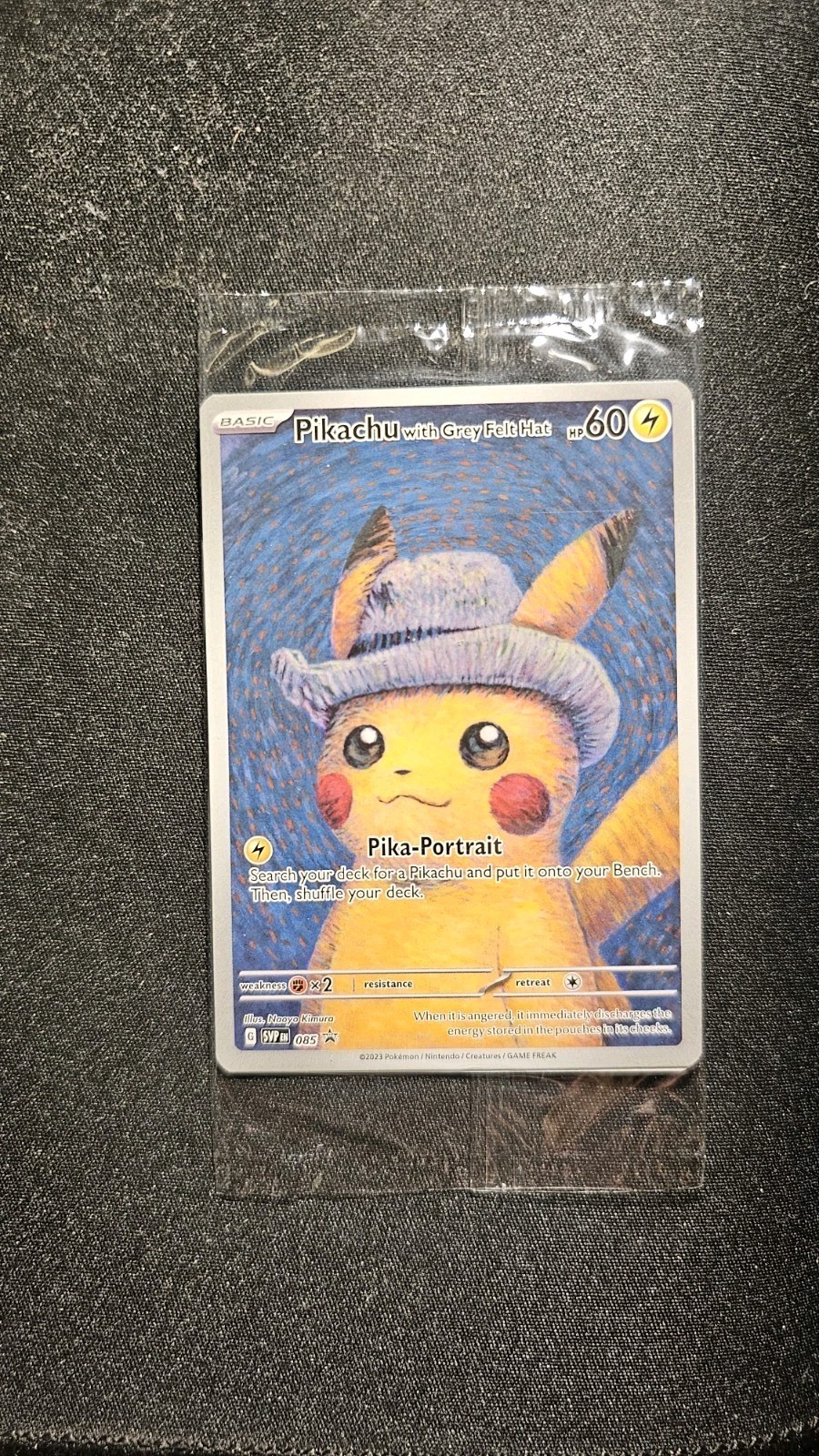 Pokemon Card Pikachu Van Gogh SVP EN 085 Pikachu With Grey Felt Hat Sealed Mint
