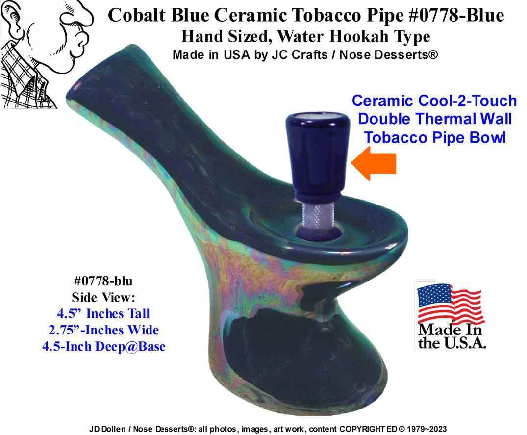 Blue Bent Long Ladle Ceramic Glass Water Pipe Hookah Bong Smoking Pipe #0778 USA