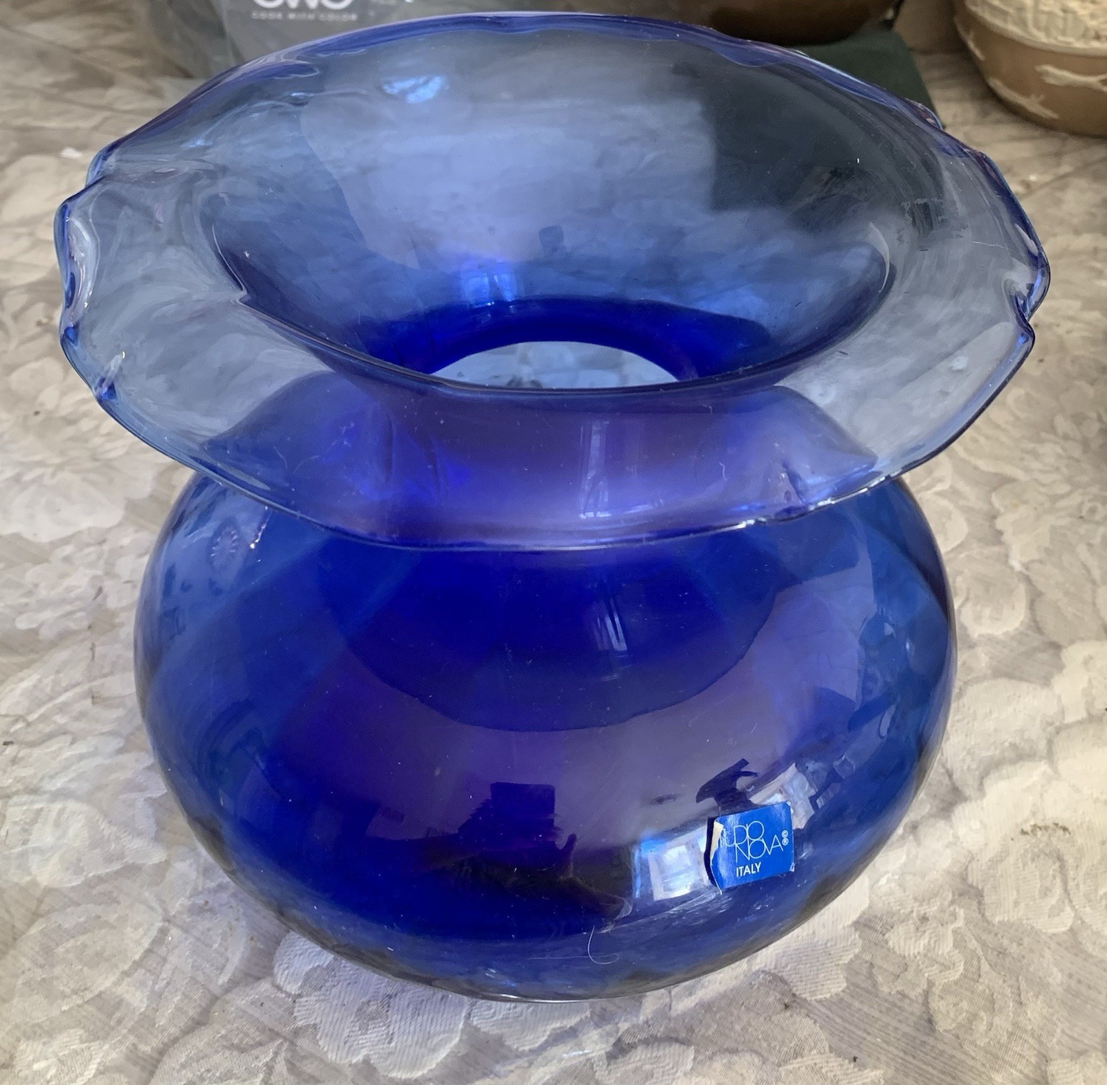 Gorgeous Vintage COBALT BLUE VASE Studio Nova Glass, Fluted Border, EUC