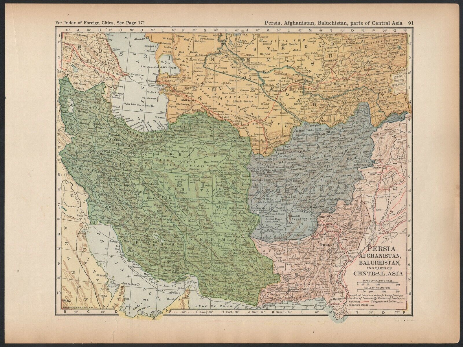 Northern Asia - Persia - Afghanistan - Baluchistan Original 1922 Atlas Map