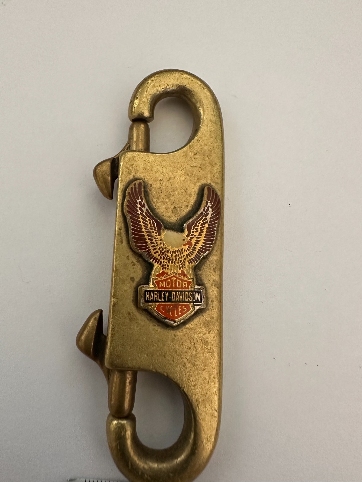 Vintage Brass Harley Davidson Eagle Double Spring Clip Keychain