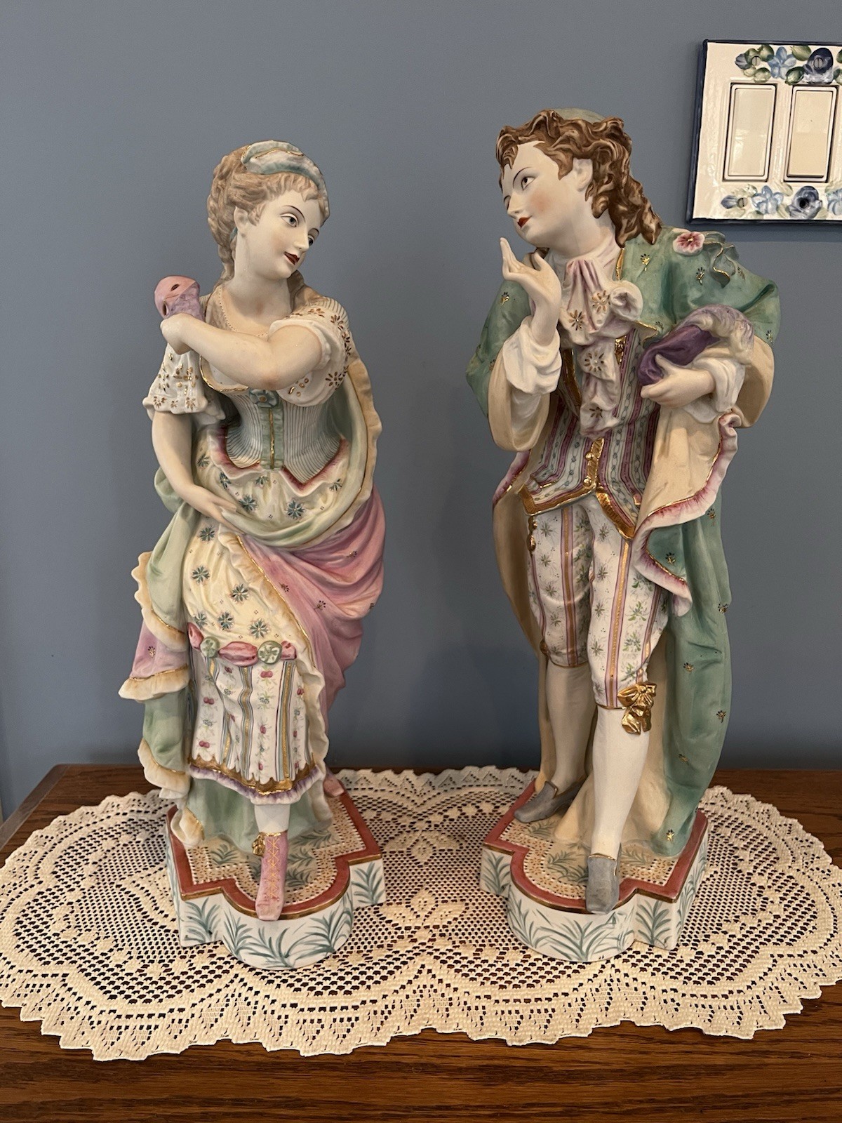DEFECTIVE WOW Large Sylvan China CMC Japan Courting Couple Bisque Porcel G3D