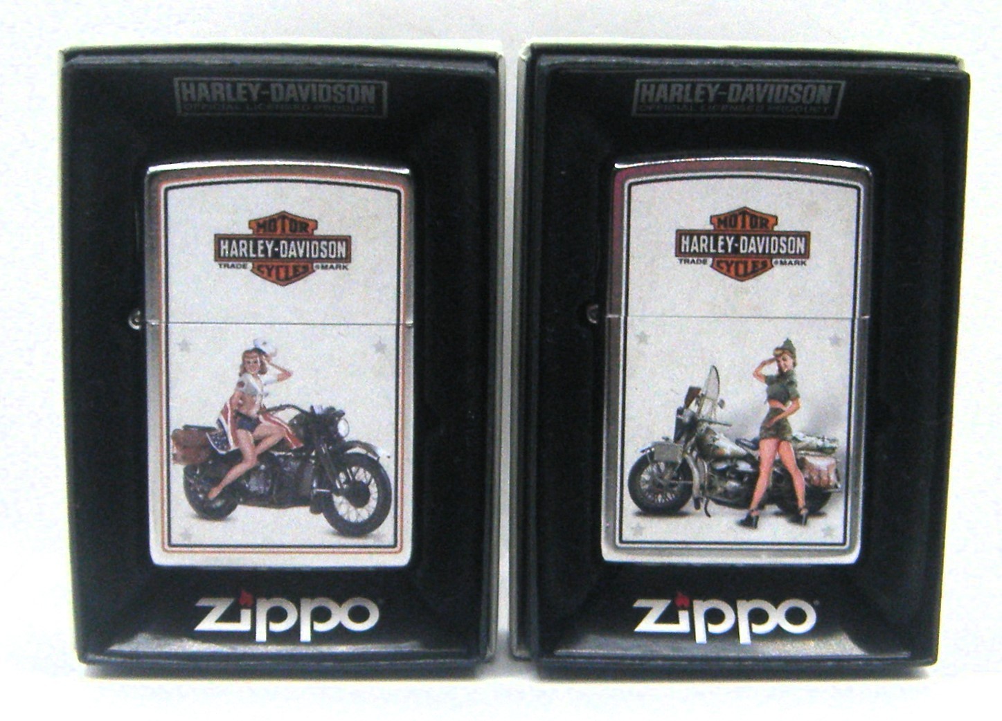 Harley Davidson Zippo WWII US Milatary Pinup Lighter Set