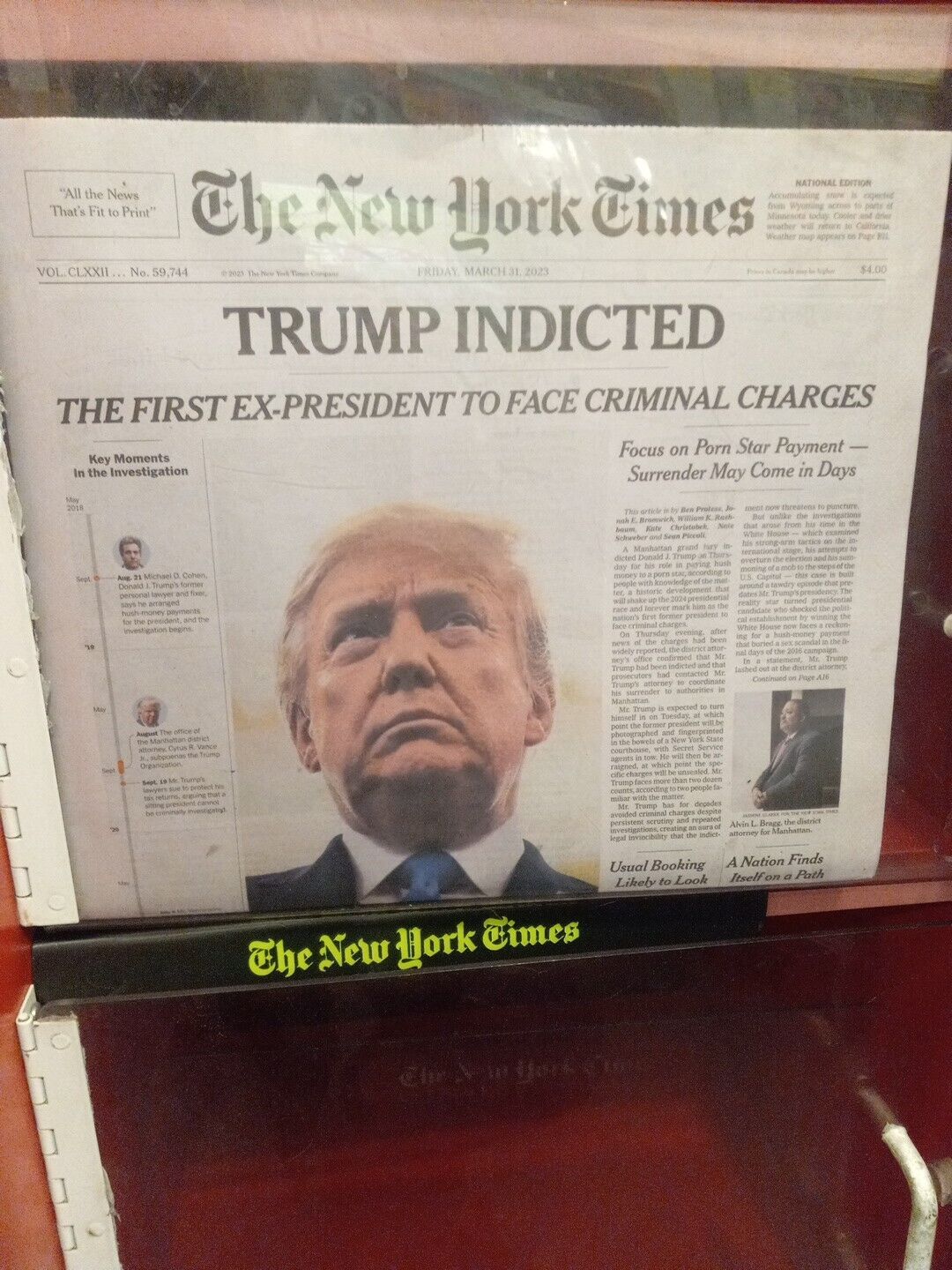 The New York Times Friday March 31, 2023 TRUMP INDICTED. THE FIRST EX-PRESIDENT