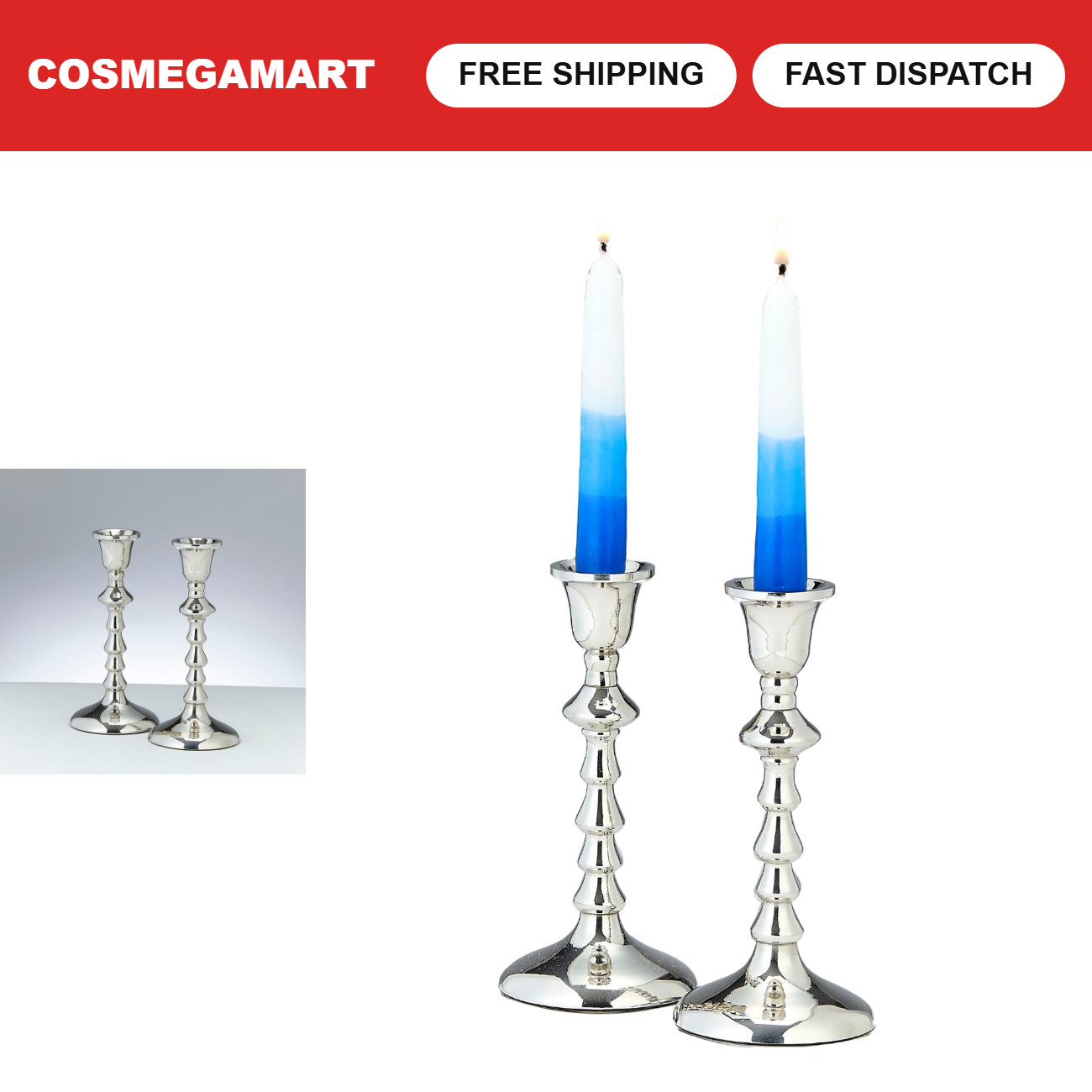 Elegant Nickel Plated Shabbat Candlestick Holders Set of 2 | Traditional Judaica