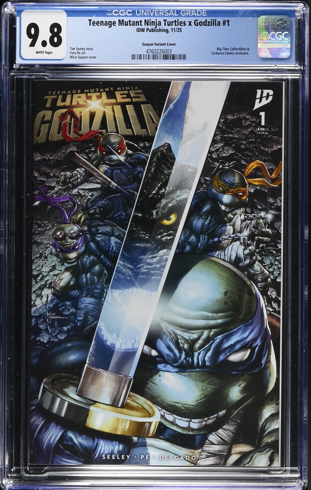 TEENAGE MUTANT NINJA TURTLES  X GODZILLA  #1 CGC 9.8 (SGCC) LTD/500 MICO SUAYAN