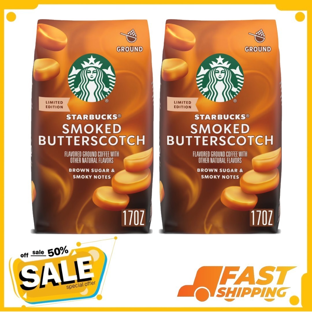 2 Pack Starbucks Smoked Butterscotch Flavored Ground Coffee, 100% Arabica, 17 oz