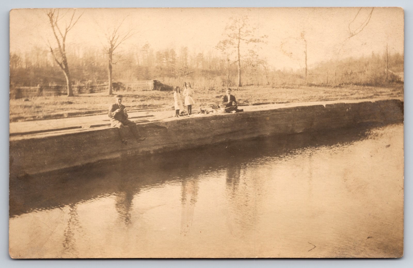 Oklahoma? Flat Rock Creek Bank Family Children Picnic Real Photo RPPC Oklahoma? Flat Rock Creek Bank Family Children Picnic Real Photo RPPC