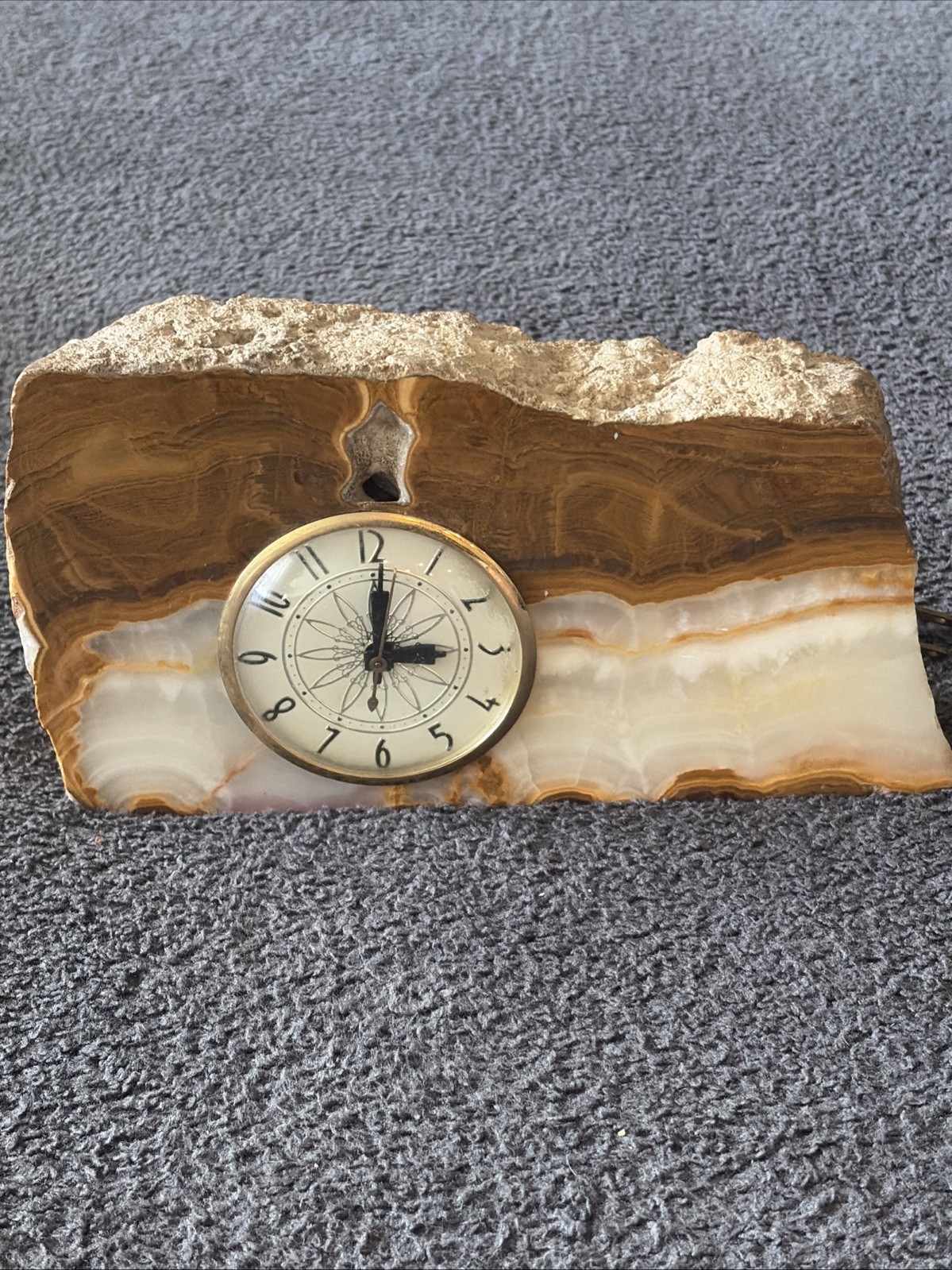 Vtg 1950s Lanshire Agate MCM Electric Mantle Clock Rock Stone Needs Motor Vtg 1950s Lanshire Agate MCM Electric Mantle Clock Rock Stone Needs Motor