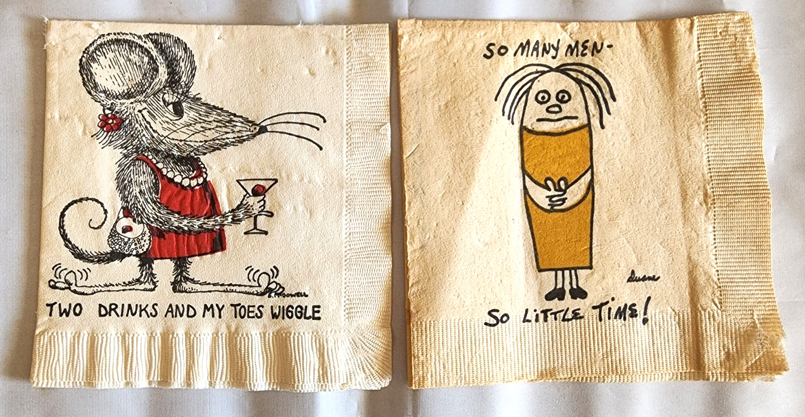 Vintage 1970s Napkin Set Humor Drinking Men Cocktail Junk Journaling Ephemera