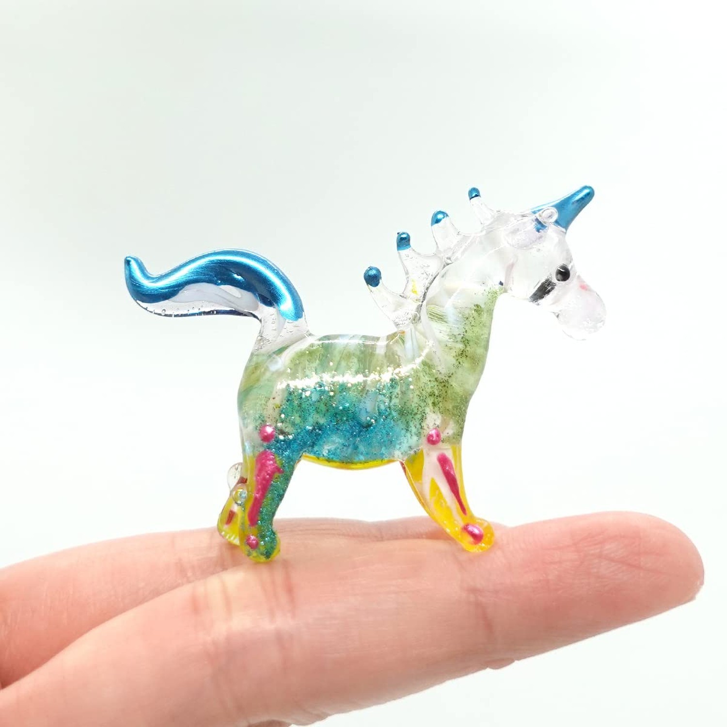 Unicorn Tiny Figurines Fancy Animals Hand Blown Glass Art Collectible Gift Ho...