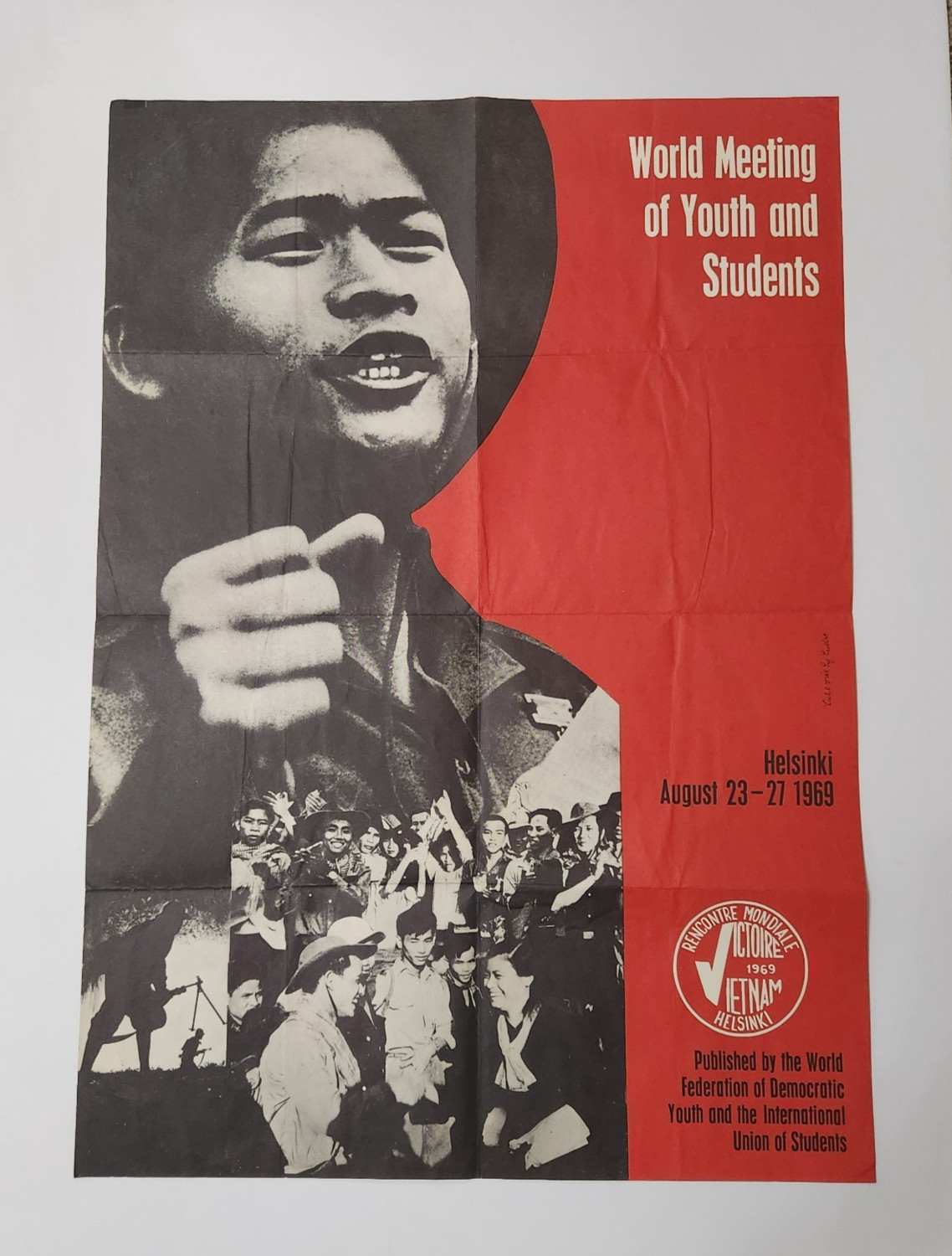 Vintage 1969 World Meeting of Youth and Students Poster WFDY Anti Vietnam War