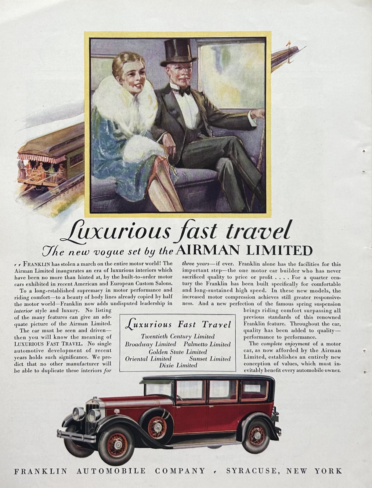 1928  Ad (9.75  X 12.75 inches) Franklin Airman Limited Luxurious Interiors