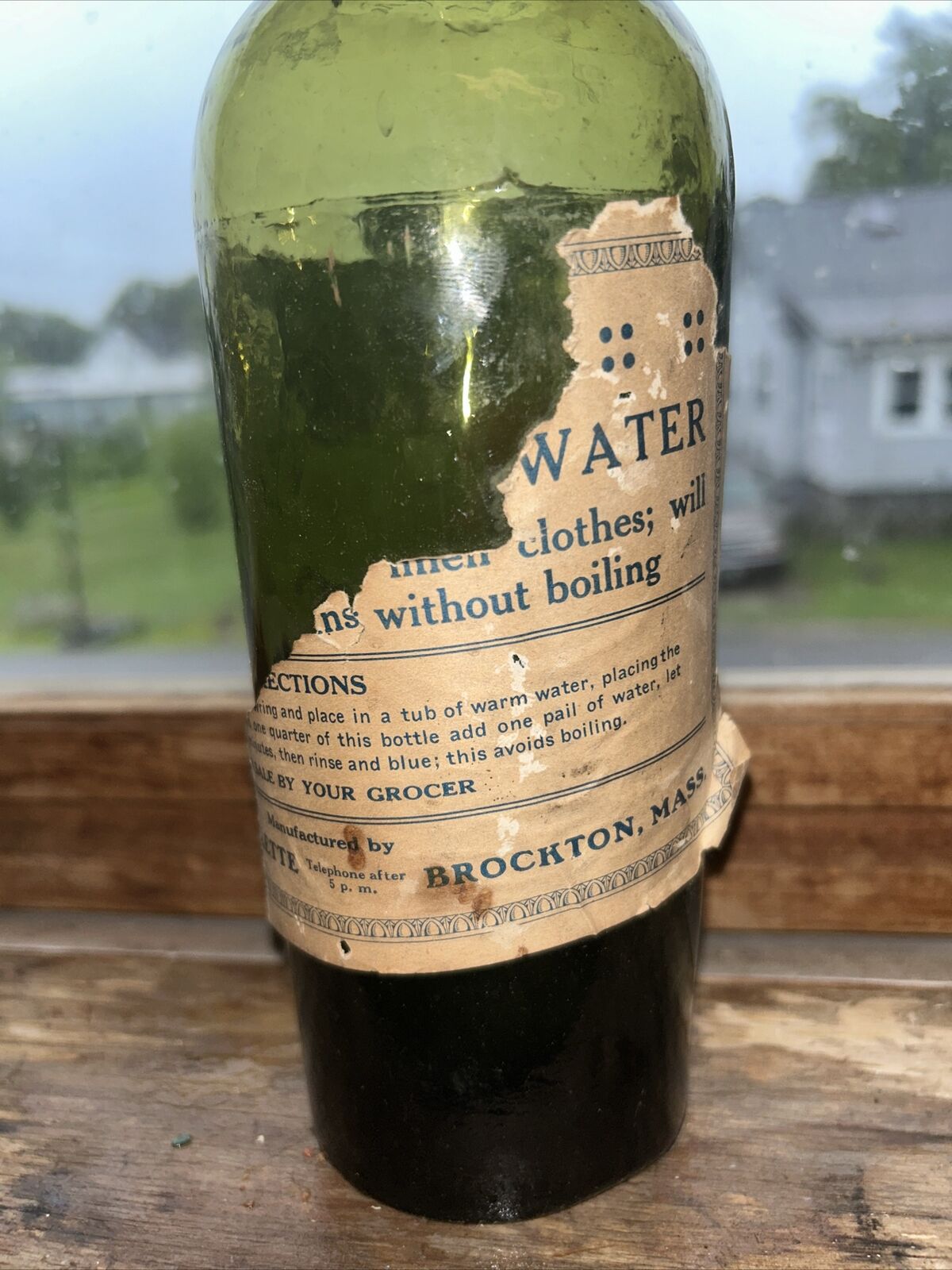 Antique Olive Green Brockton MA Half Labelled Pontiled Bottle