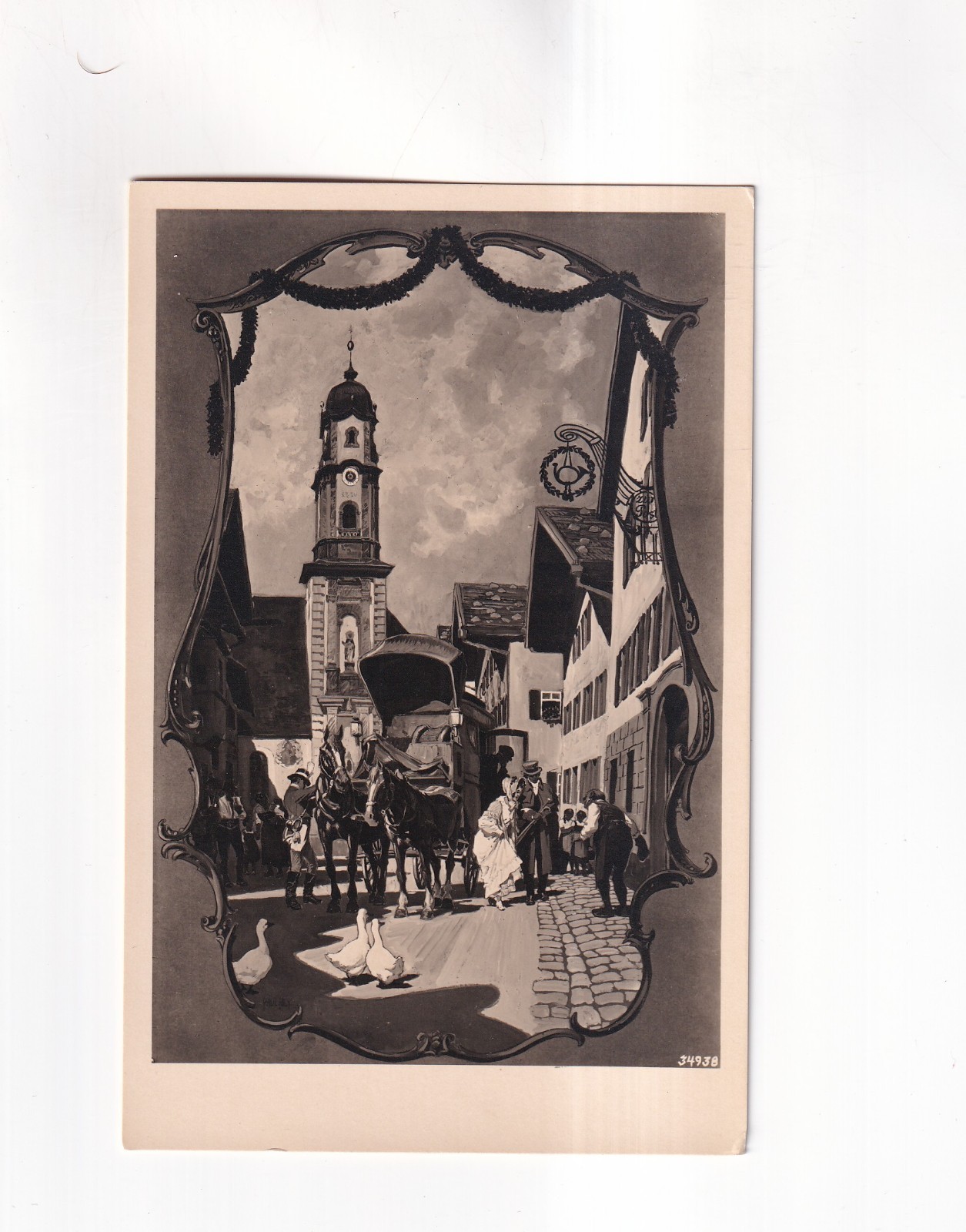 F3325) OLD MITTENWALD postcard painting at the HOTEL POST postcard postcard