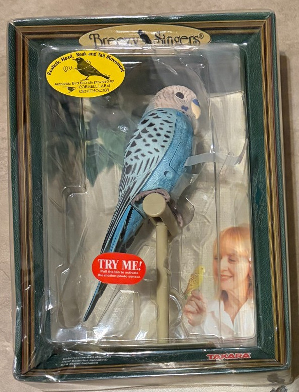 Takara Breezy Singers Parakeet Blue Bird Figure Sounds & Moces  Motion Activated