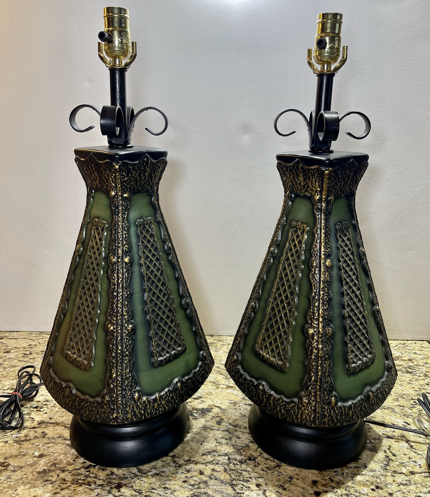 Vintage Richard Gunter KRON Mid Century Modern Ceramic Gothic Table Lamps Pair