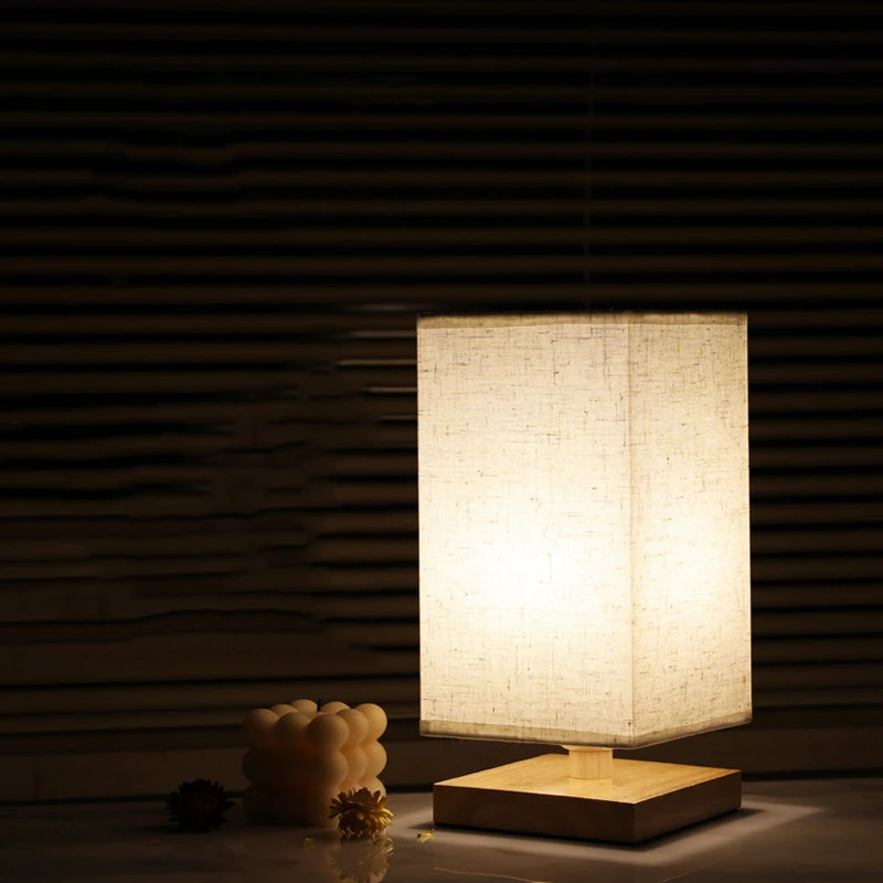 Vintage Chinese Style Wooden Table Lamp Retro Landscape Painting Desk Lamp Light