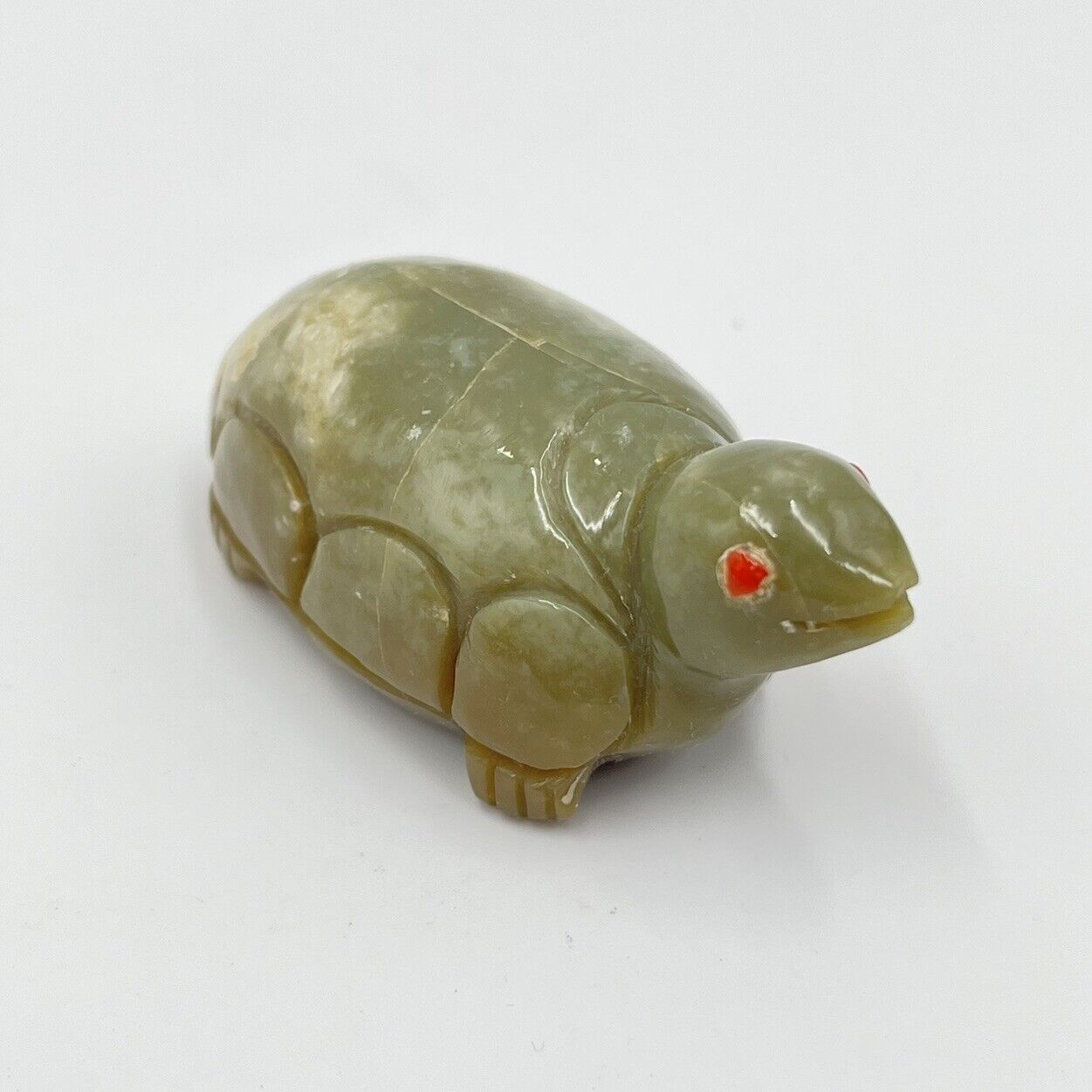 Vintage Zuni Serpentine Stone Soft Shell Turtle Fetish w/ Coral Eyes