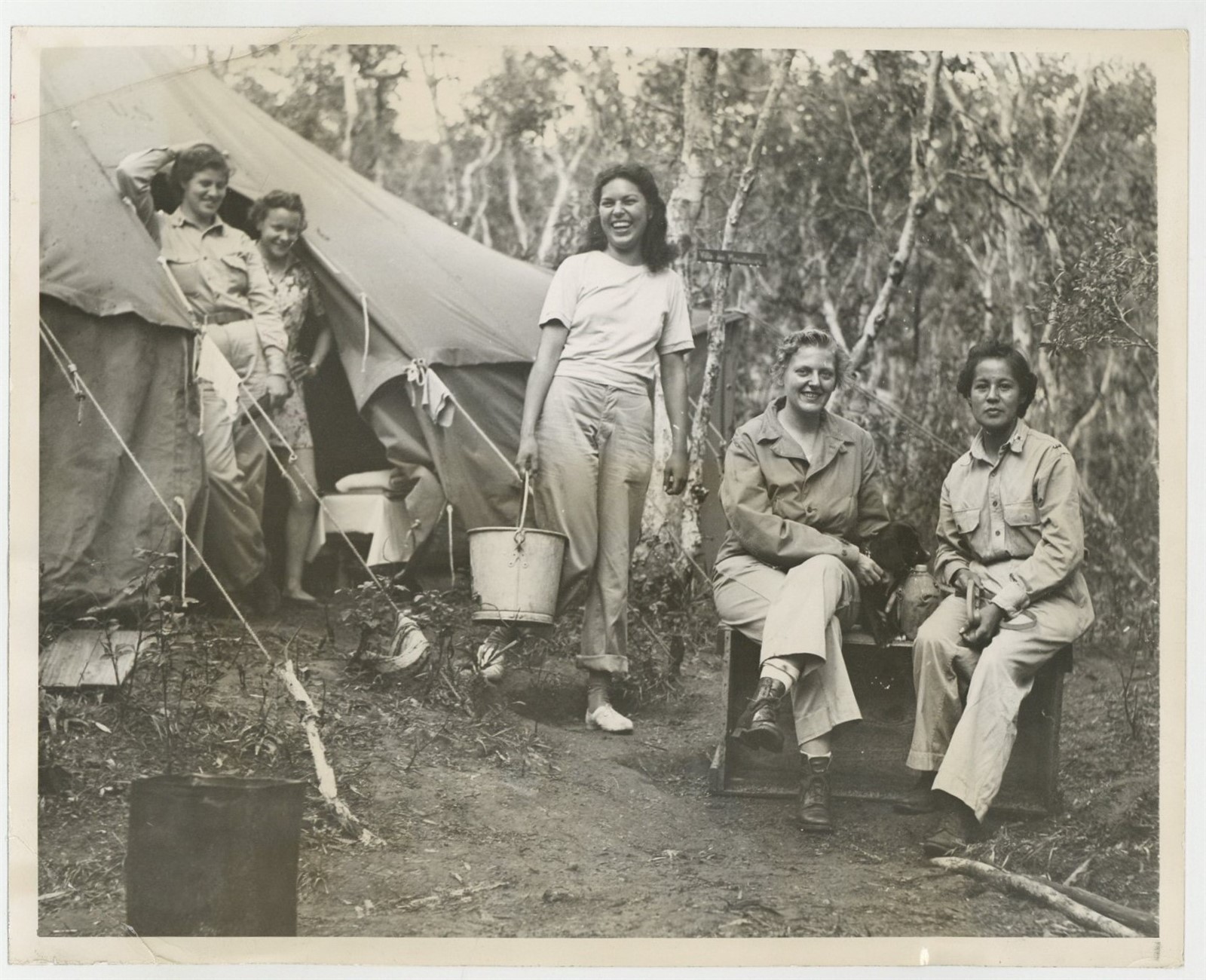 US Army Nurse WAC 1942 New Caledonia WWII Woman At War Camp Life Photo J15128
