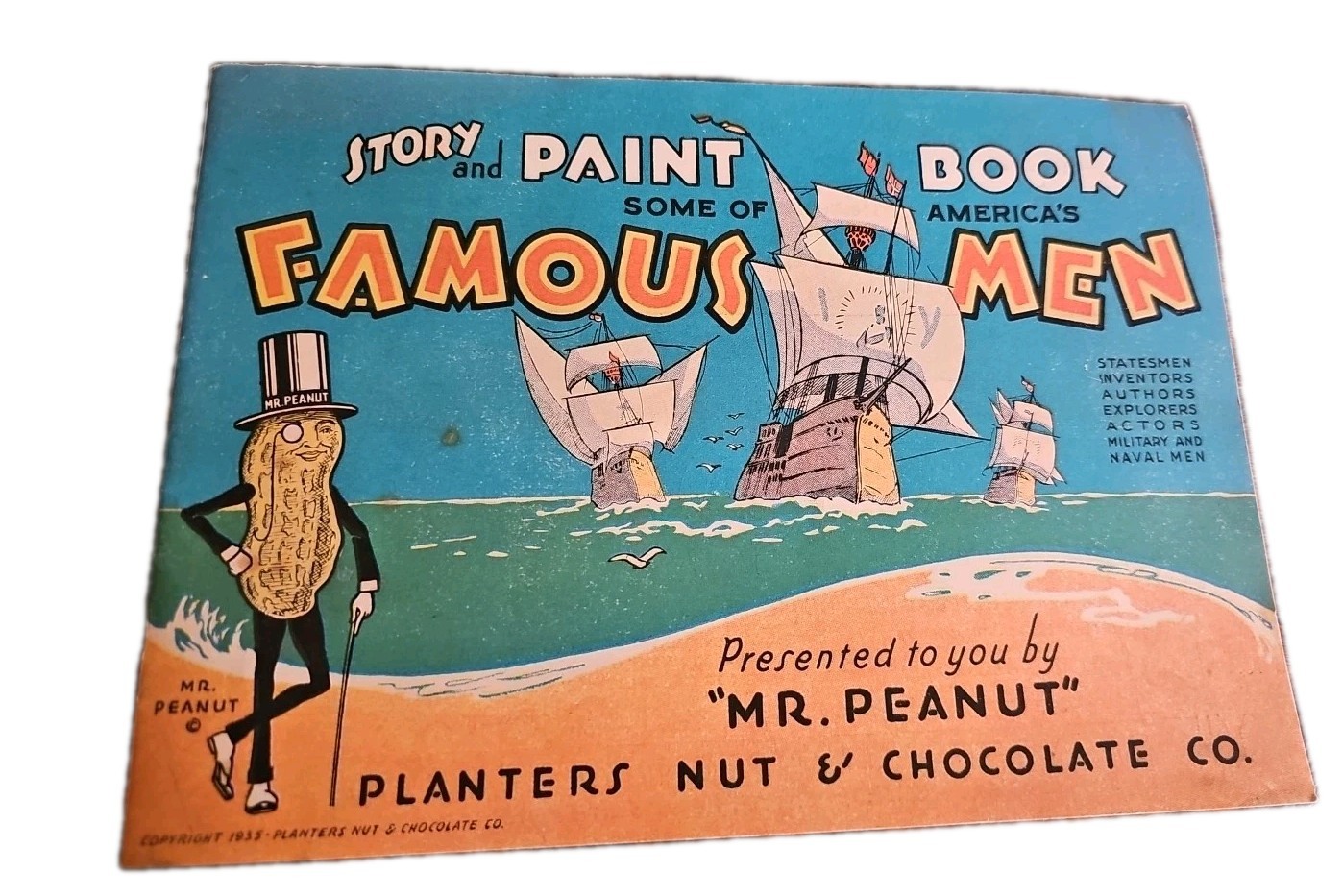 1935 Mr Peanut Story Paint Book Famous Men Planters Advertising Premium