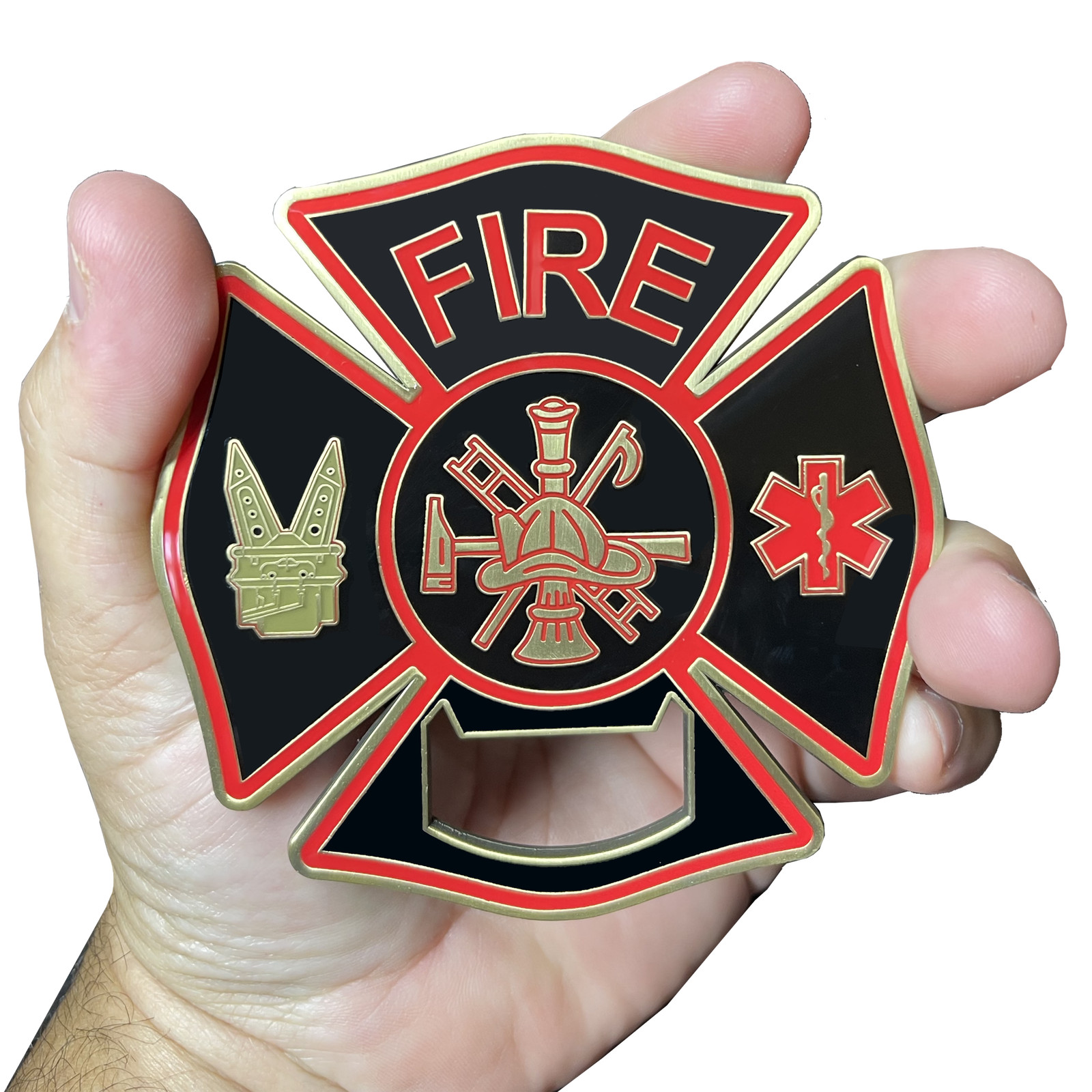 BL2-005A Large Fire Department Firefighter thin red line maltese cross EMT param