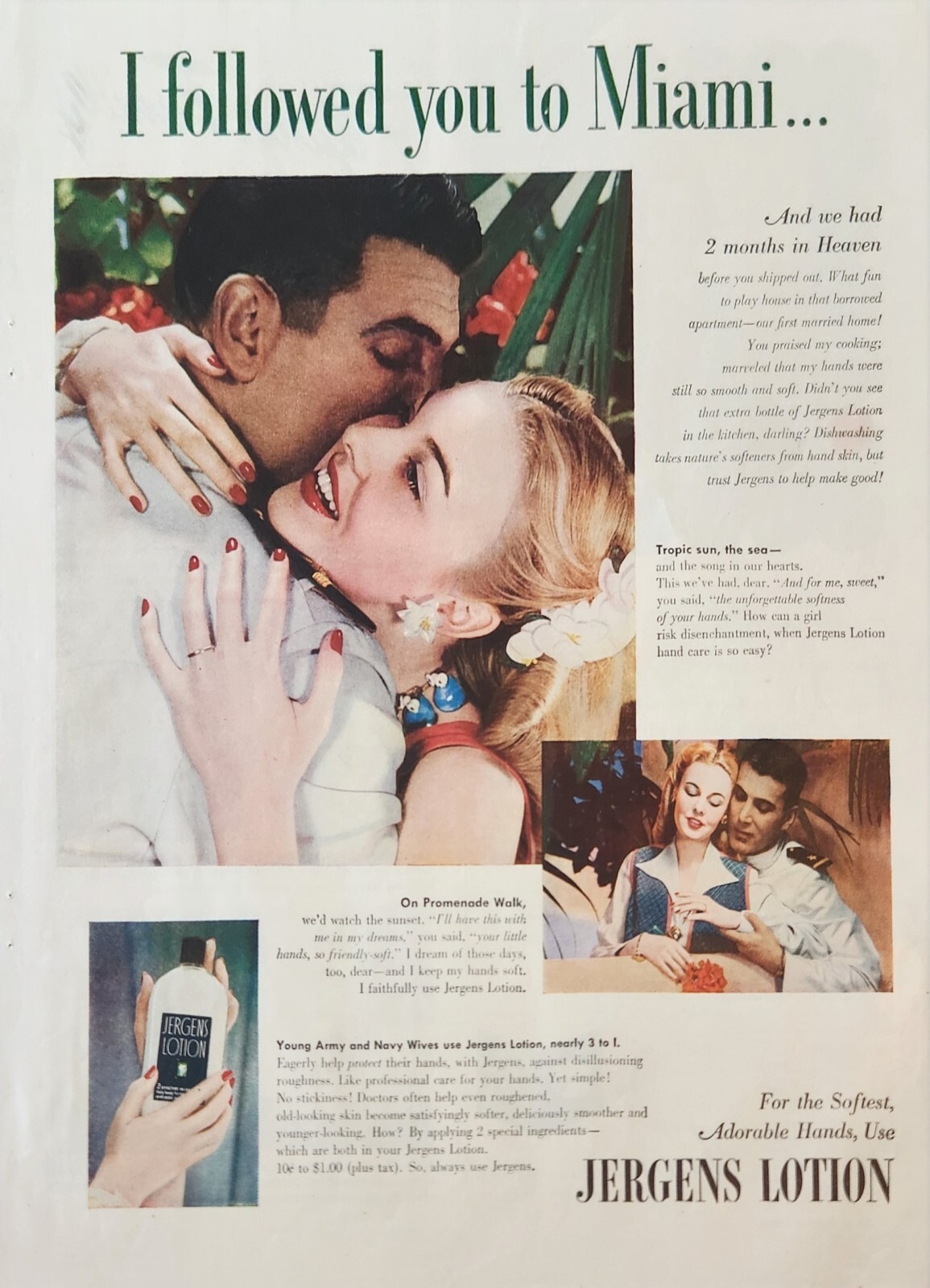 1945 Jergens lotion Vintage ad I followed you to Miami