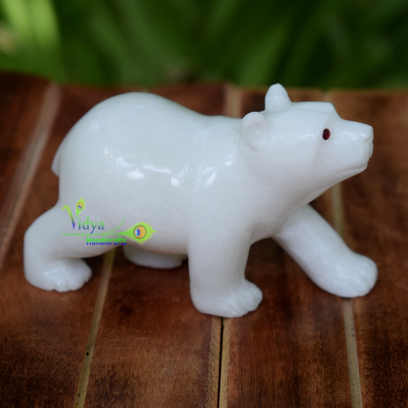 Hand Carved Polar Bear Figurine White Stone Sculpture Home Decor Made In India