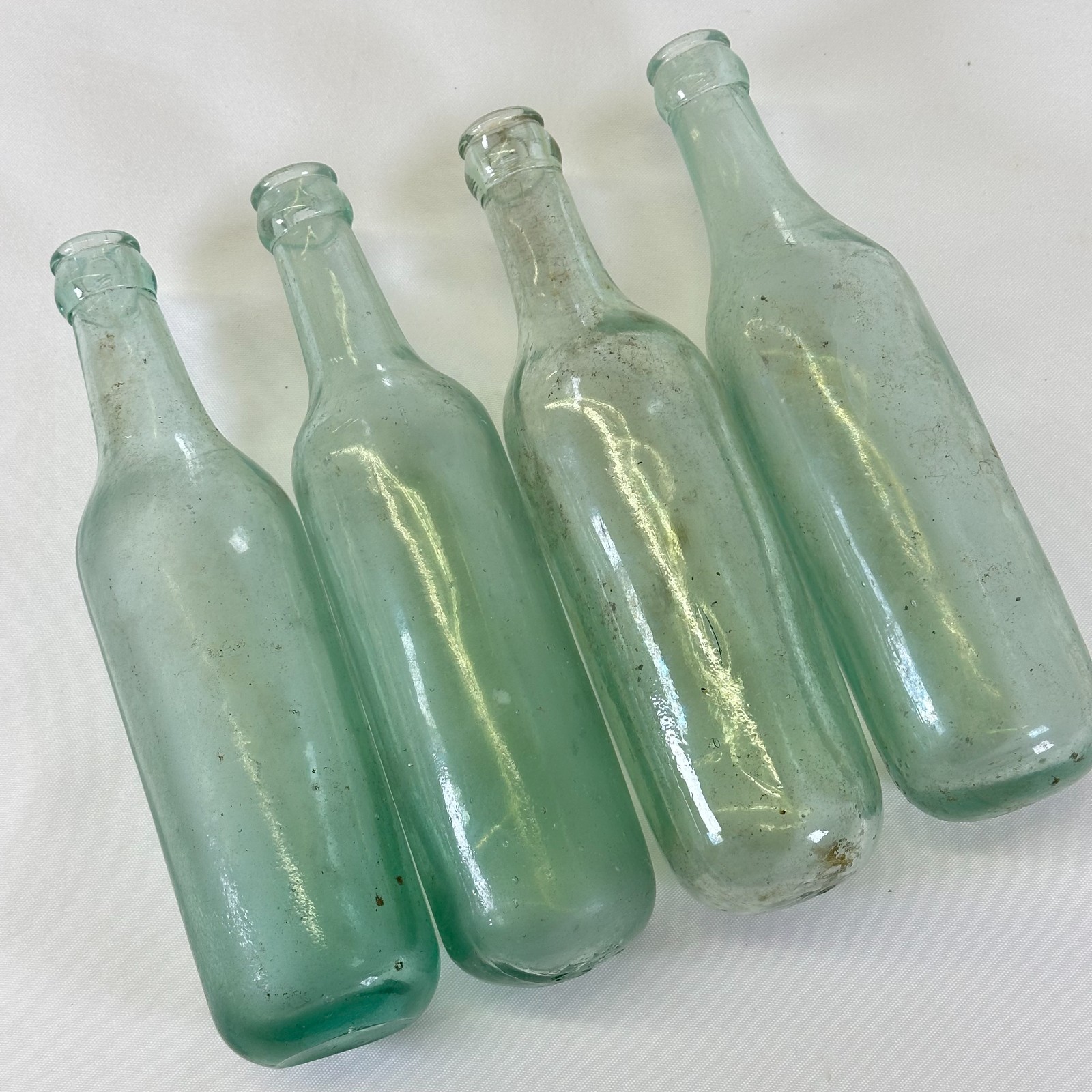 Lot 4 Antique Aqua Glass Beer Bottles Blob Top 9 1/2\
