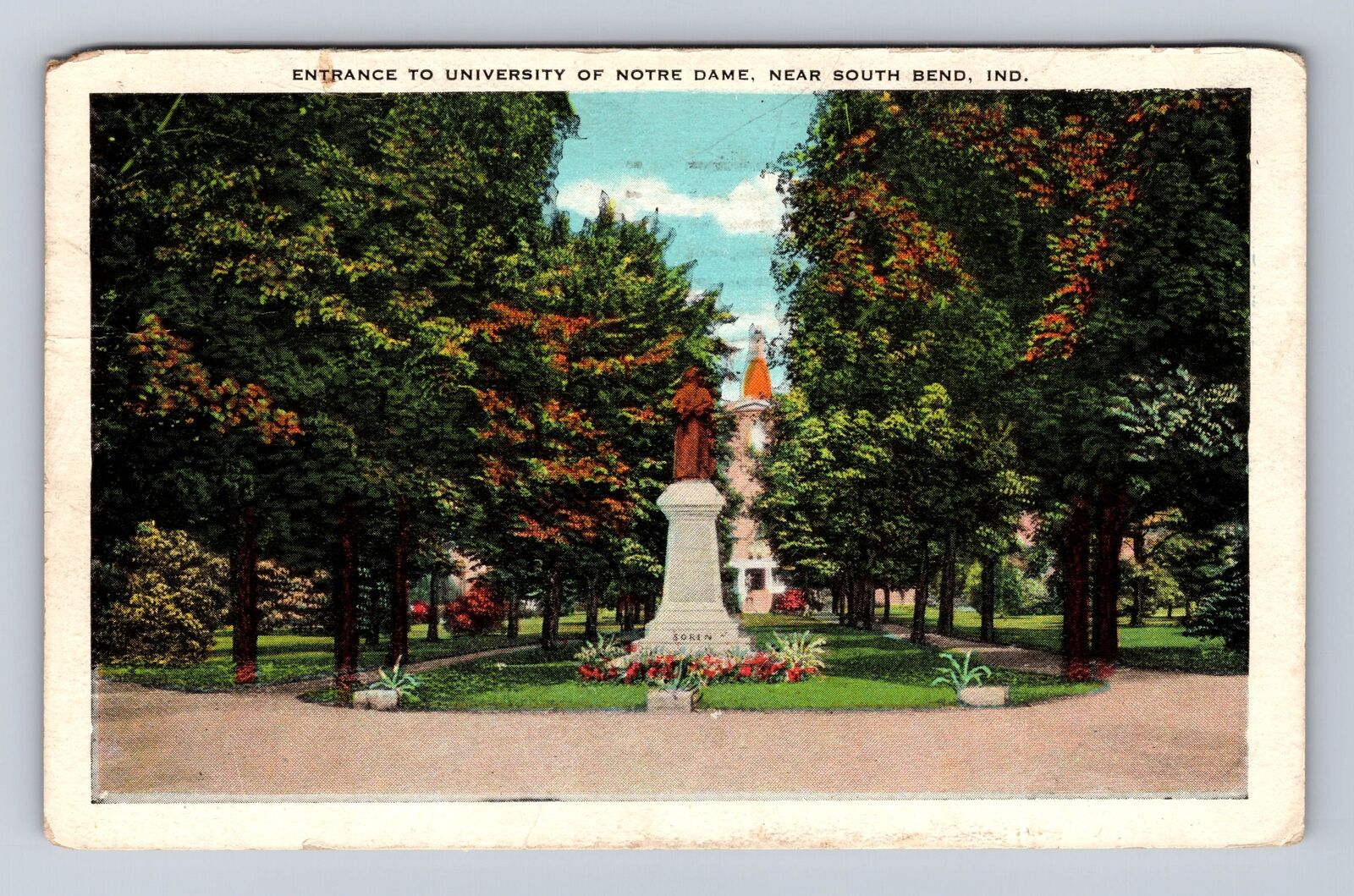 South Bend IN- Indiana, Entrance University Of Notre Dame Vintage c1933 Postcard