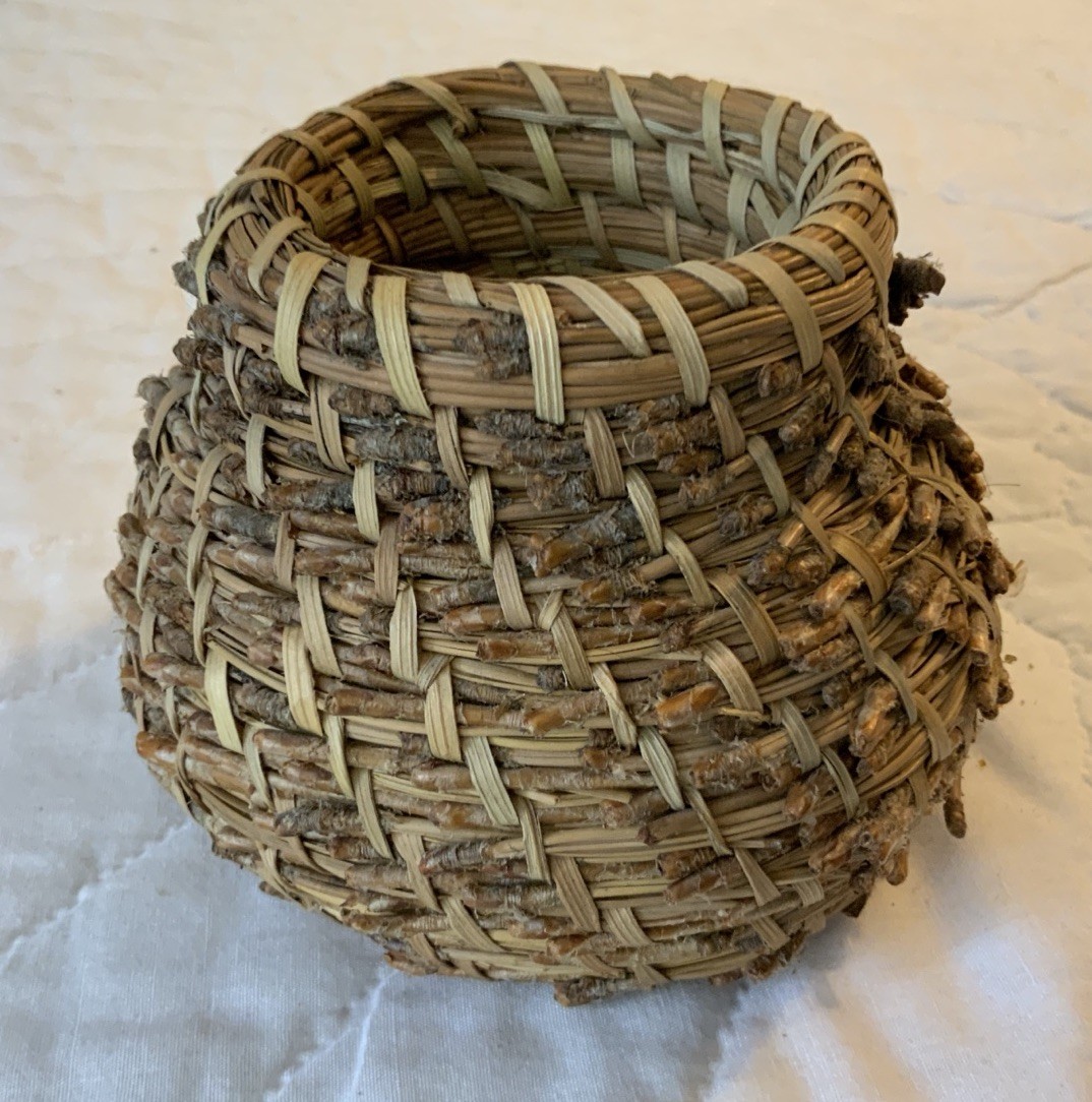Vintage Hand Made Basket, Pine Needle, Primitive & Rustic