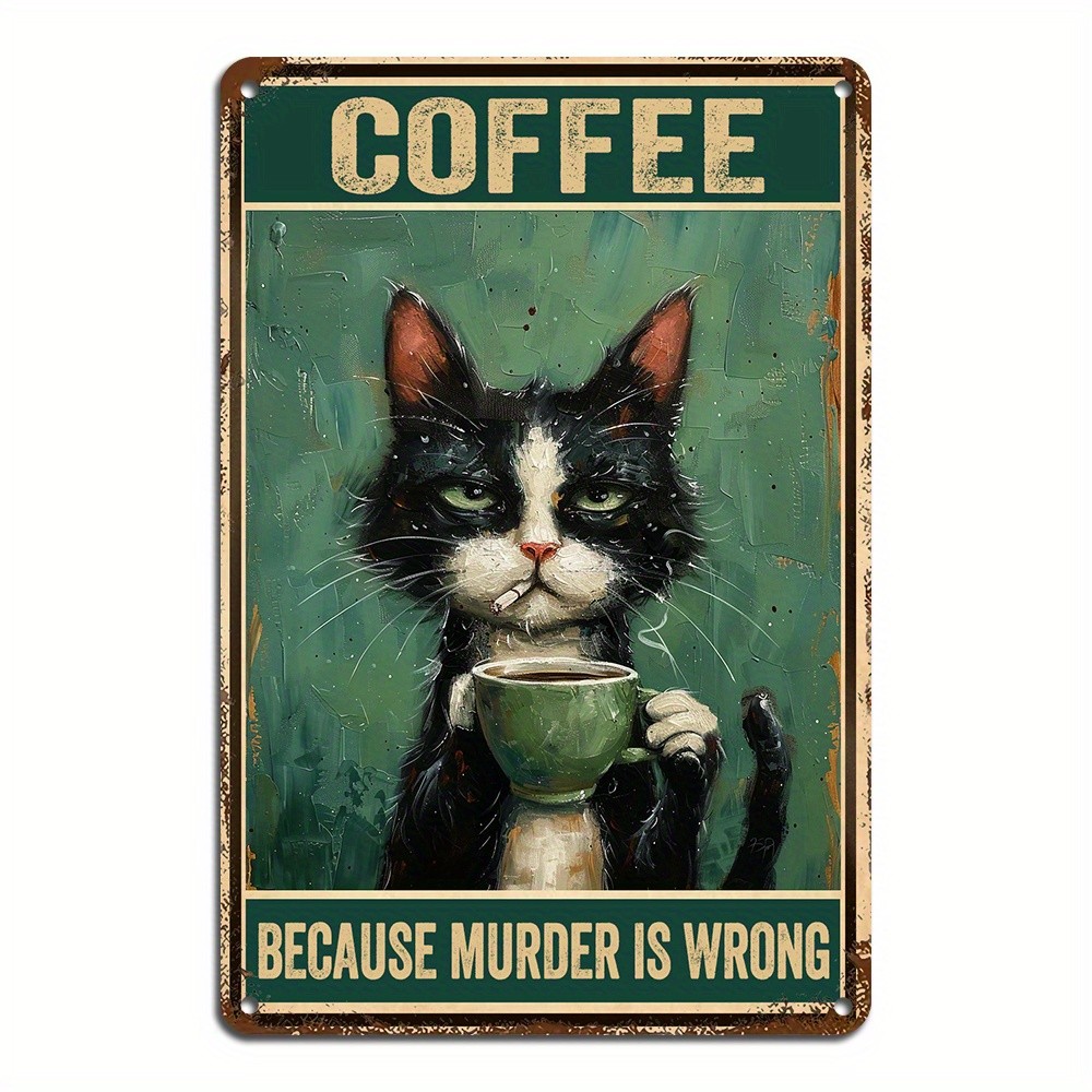 Vintage Cat Coffee Tin Metal Signs - 