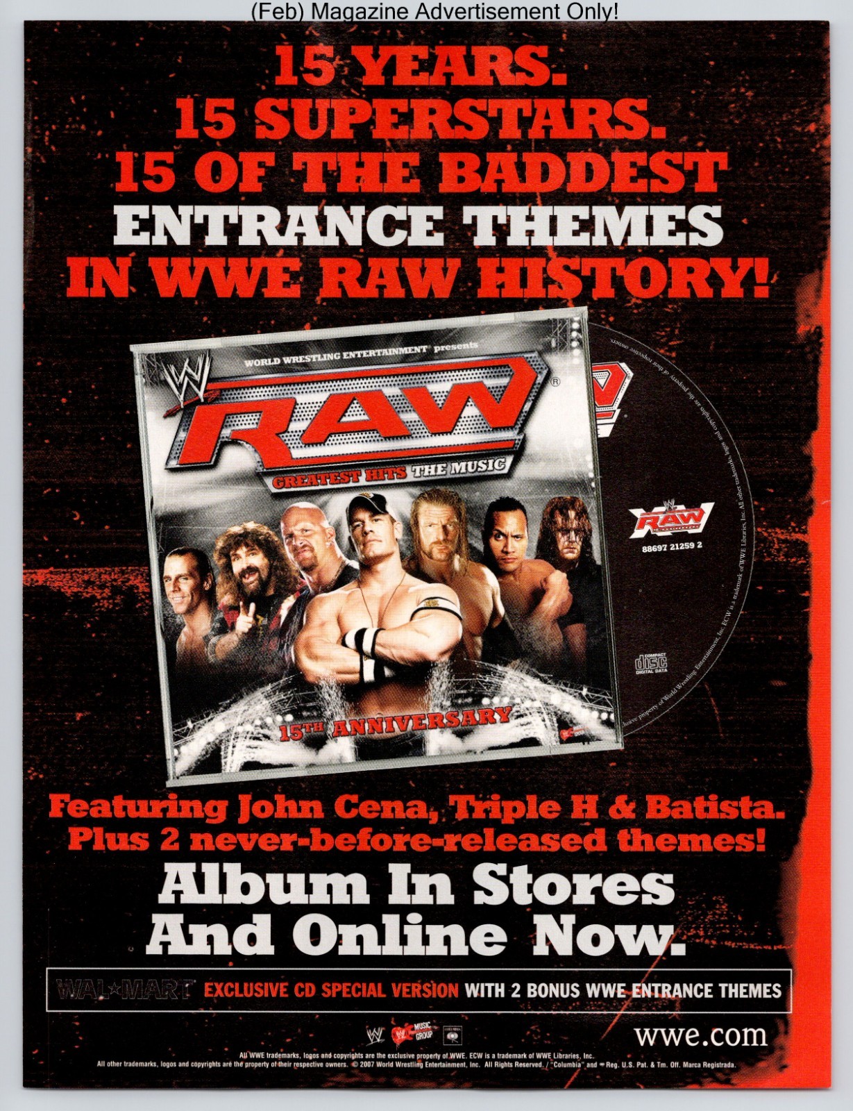 WWE Raw Greatest Hits The Music 15th Anniversary CD 2008 Full Page Print Ad