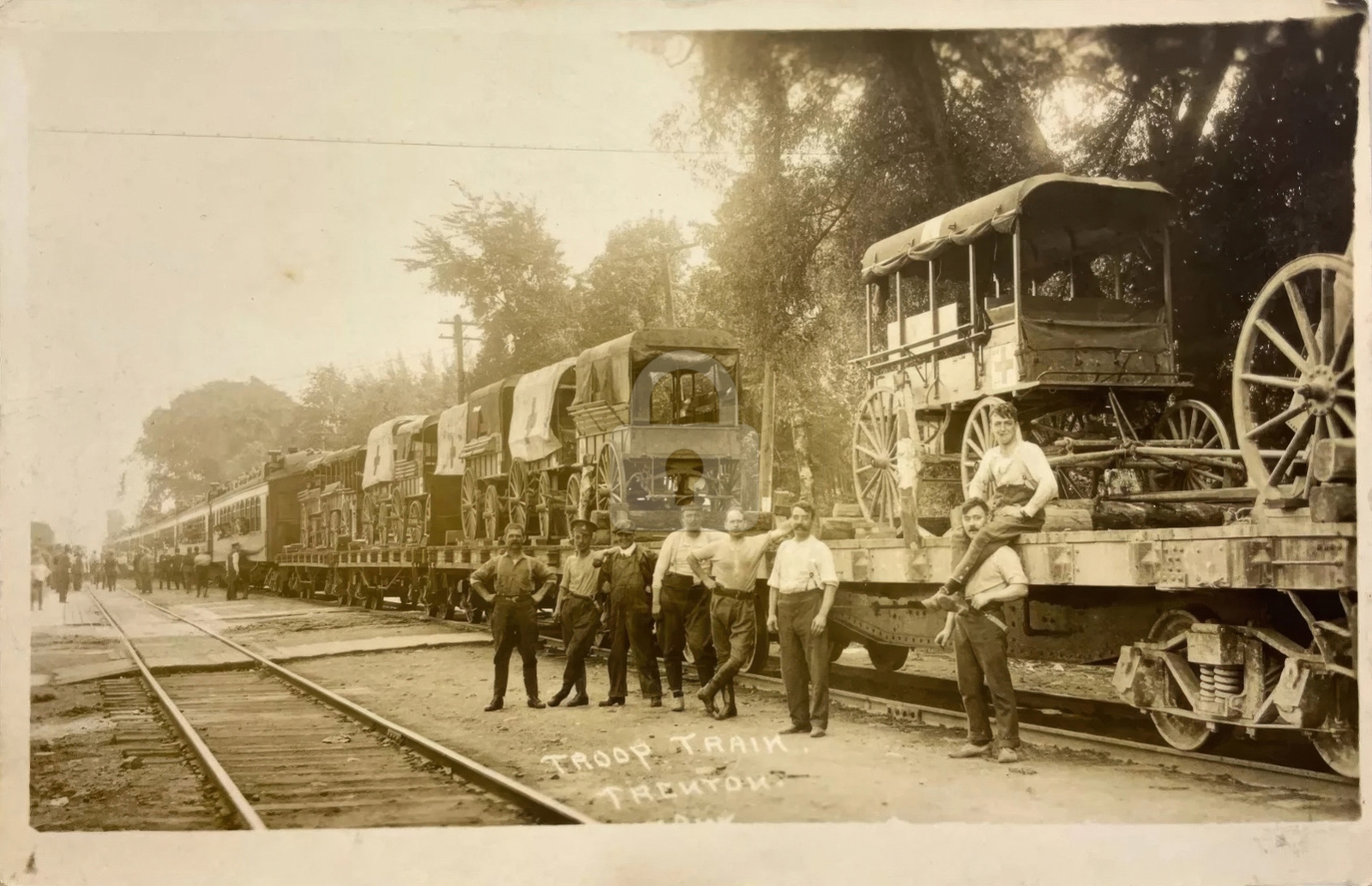 Trenton ON Ontario Canada WWI Troop Train  1914 RPPC Photo Postcard COPY