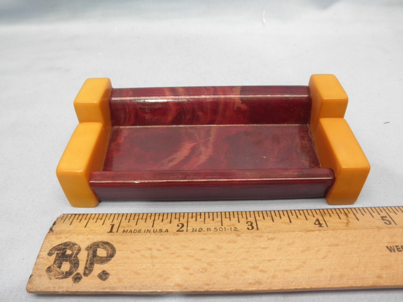 Catalin Cranberry Swirl & Butterscotch Mahjong Business Card Holder