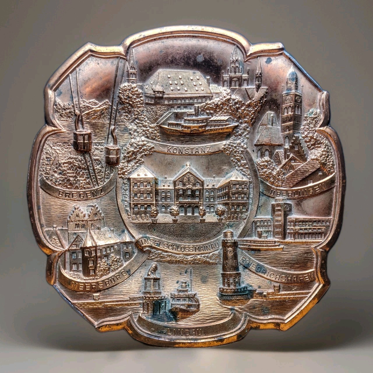 Vintage Bodensee Lake Constance Coppertone Souvenir Plaque Germany Austria