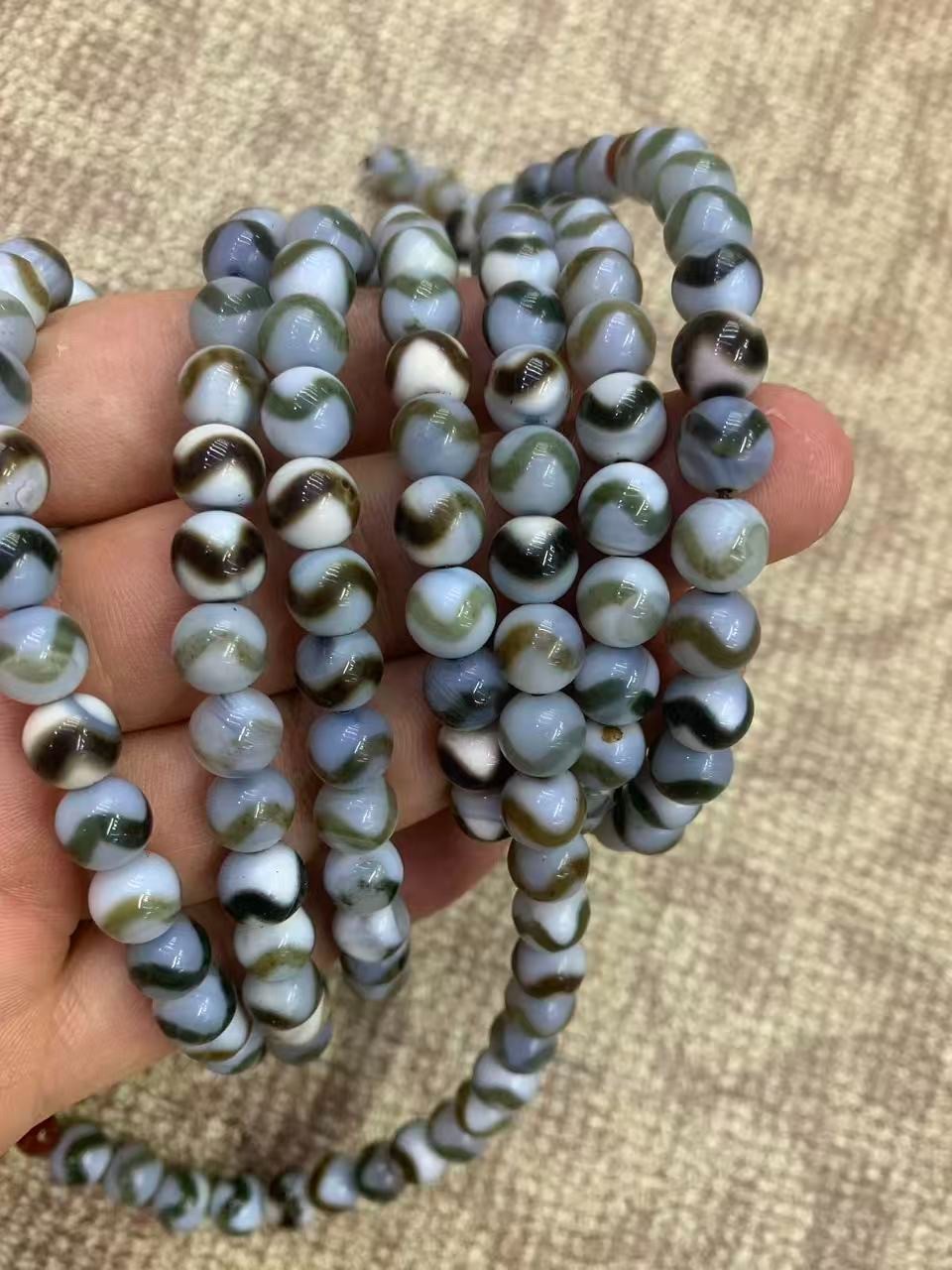 Two Pcs Tibetan Natural Old Agate Dzi 108 *Tiger Tooth* 8mm Beads Necklaces