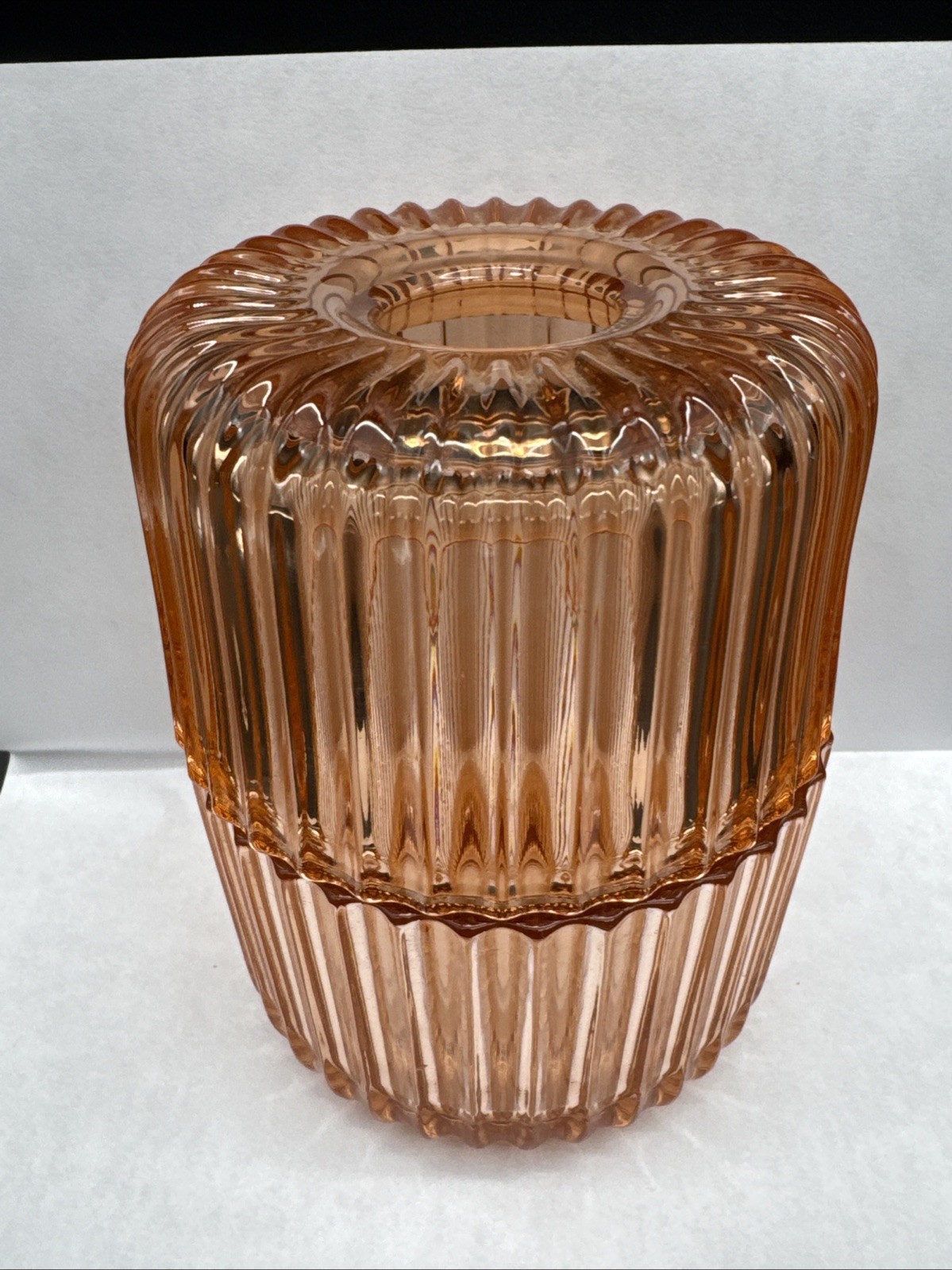Vintage Art Deco Style Pink Ribbed Glass Fairy Lamp Light MCM