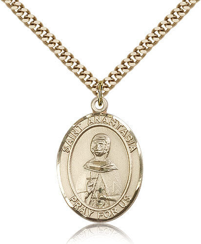Saint Anastasia Medal For Men - Gold Filled Necklace On 24 Chain - 30 Day Mo...