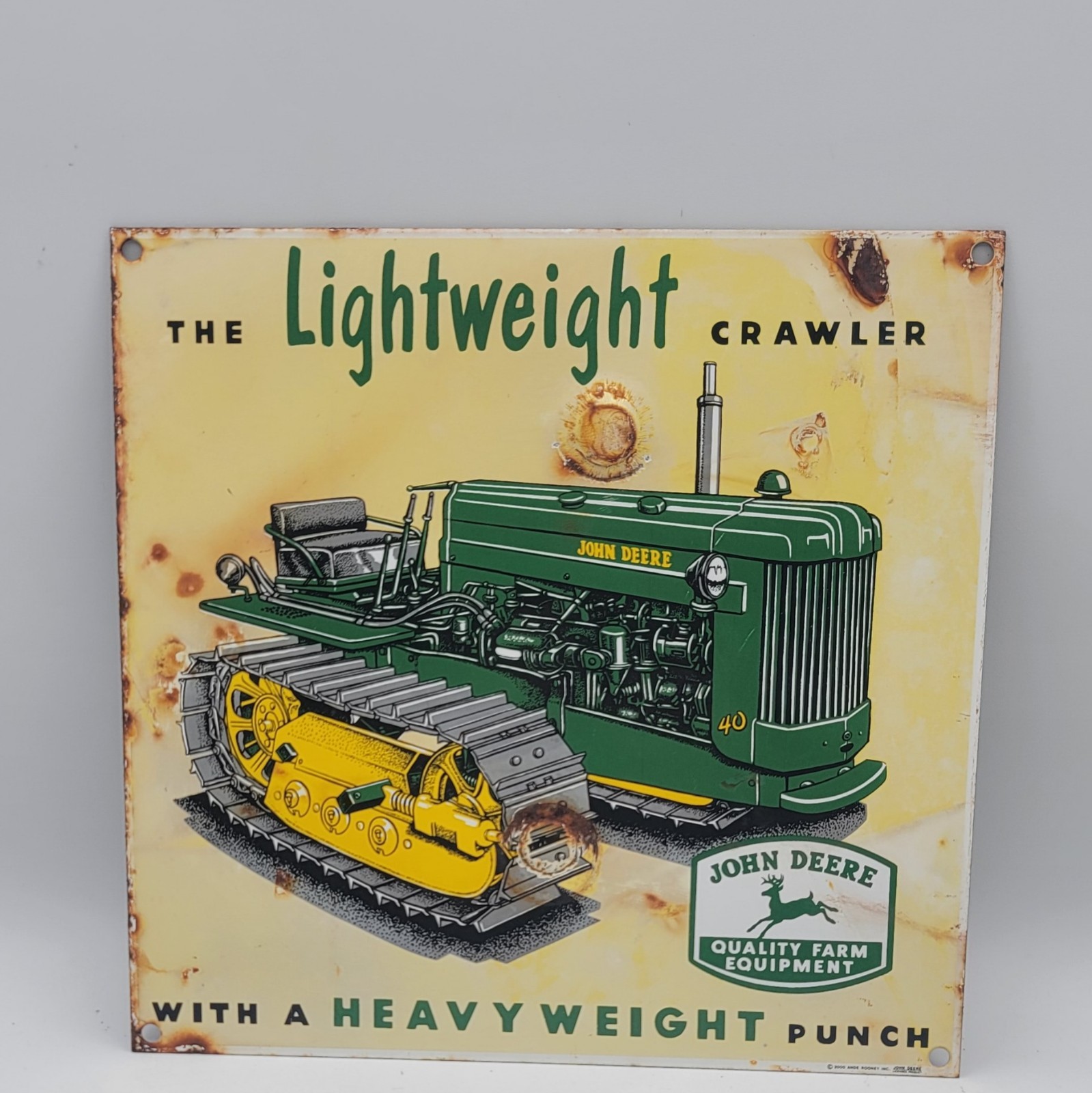 Vintage John Deere The Lightweight Crawler Porcelain Enameled Metal Sign