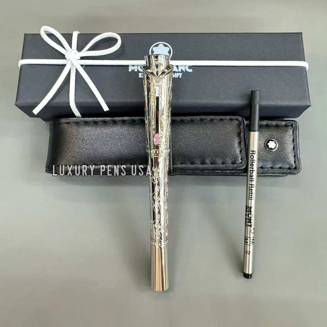 MONTBLANC Silver Floral Scroll Engraved Rollerball Pen w/ Box