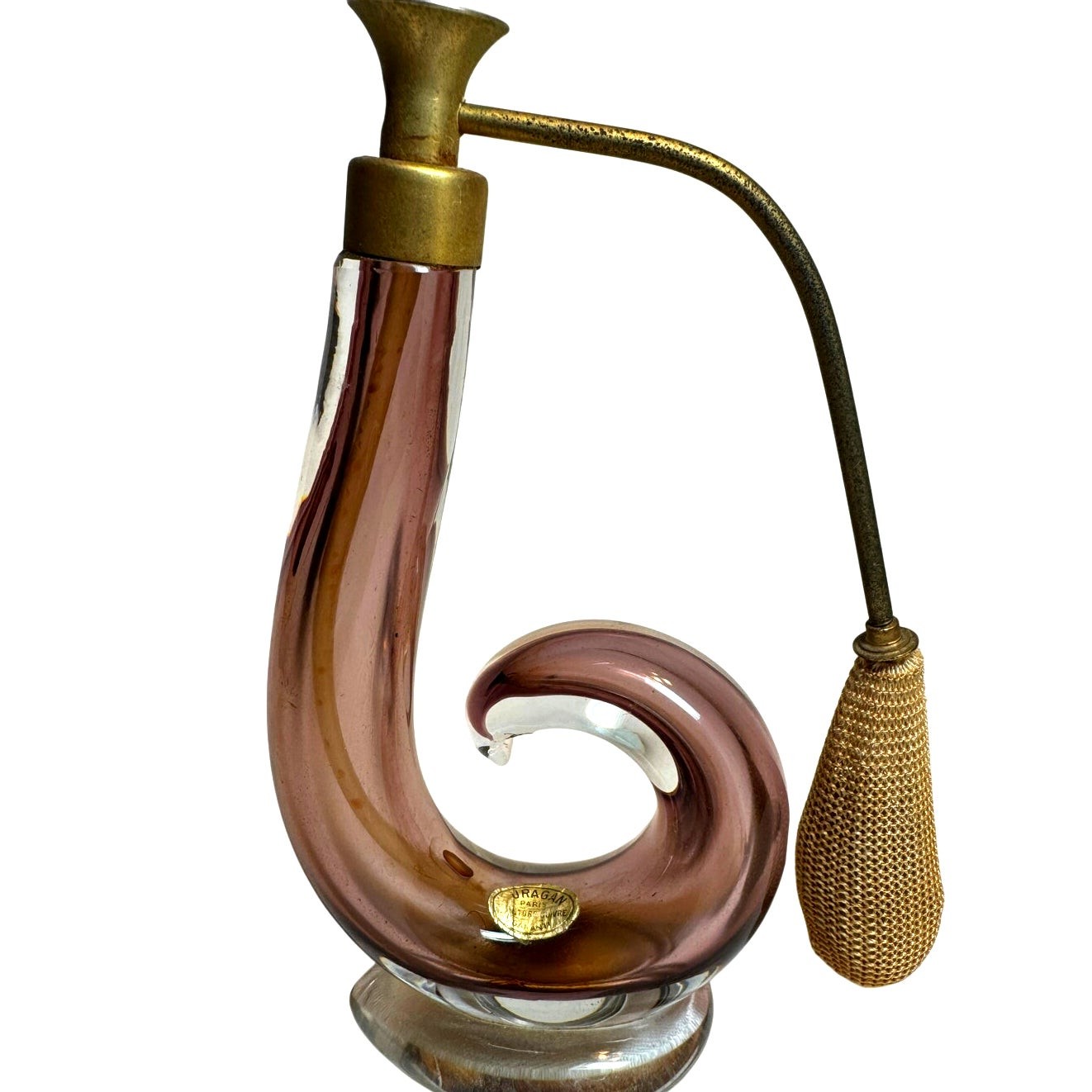 Vintage French Art Glass Perfume Atomizer Sommerso Spiral Complete Bulb Paris