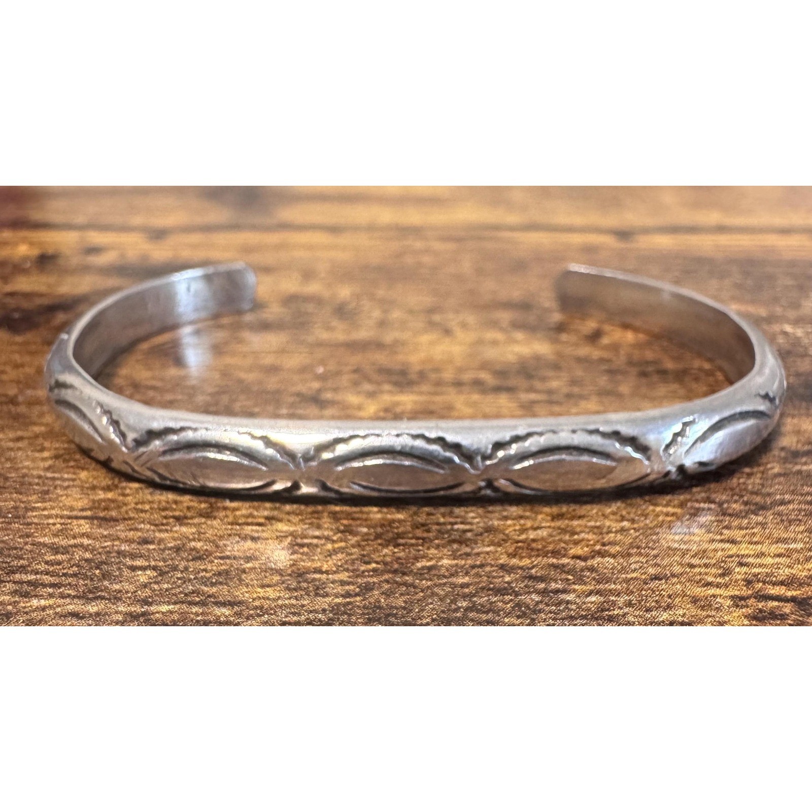 Southwestern American Ingot Silver Stamped Cuff Bracelet - 21g - Early Vtg