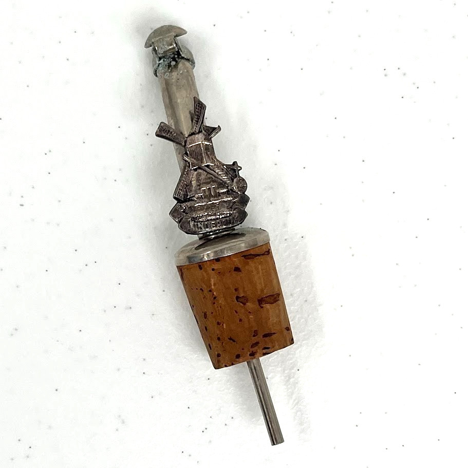 Vintage Dutch Kinderdijk Windmill Bottle Stopper Cork Metal Pourer Barware