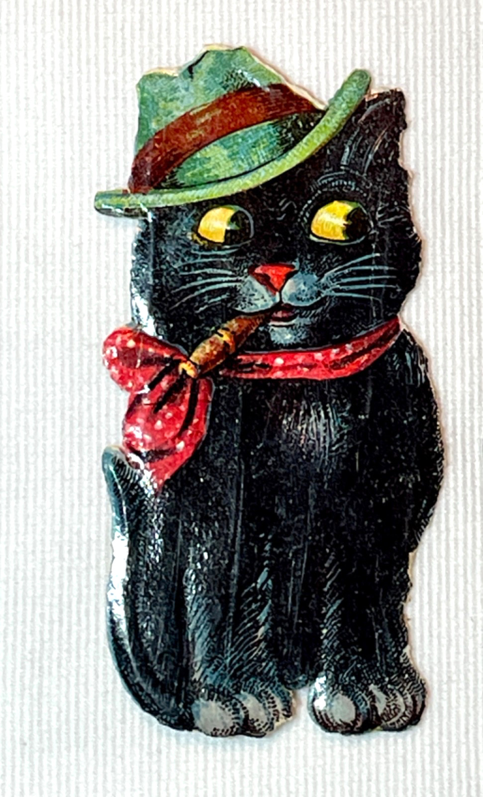 Vintage Halloween Die Cut Black Cat Cigar Trade Card French Advertising c1930